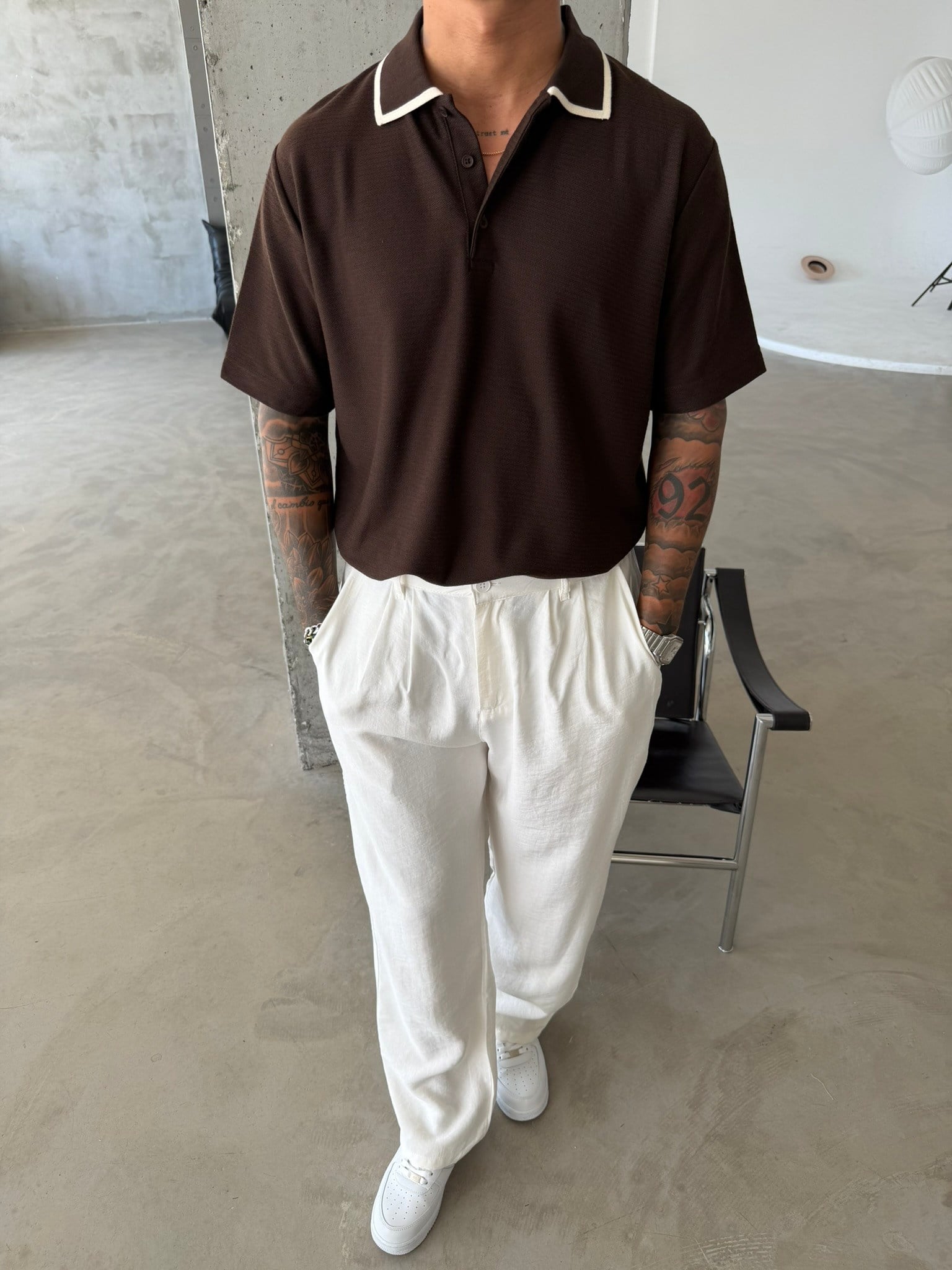 Basic Old Monet Premium Pat Polo Yaka T-Shirt - Kahve