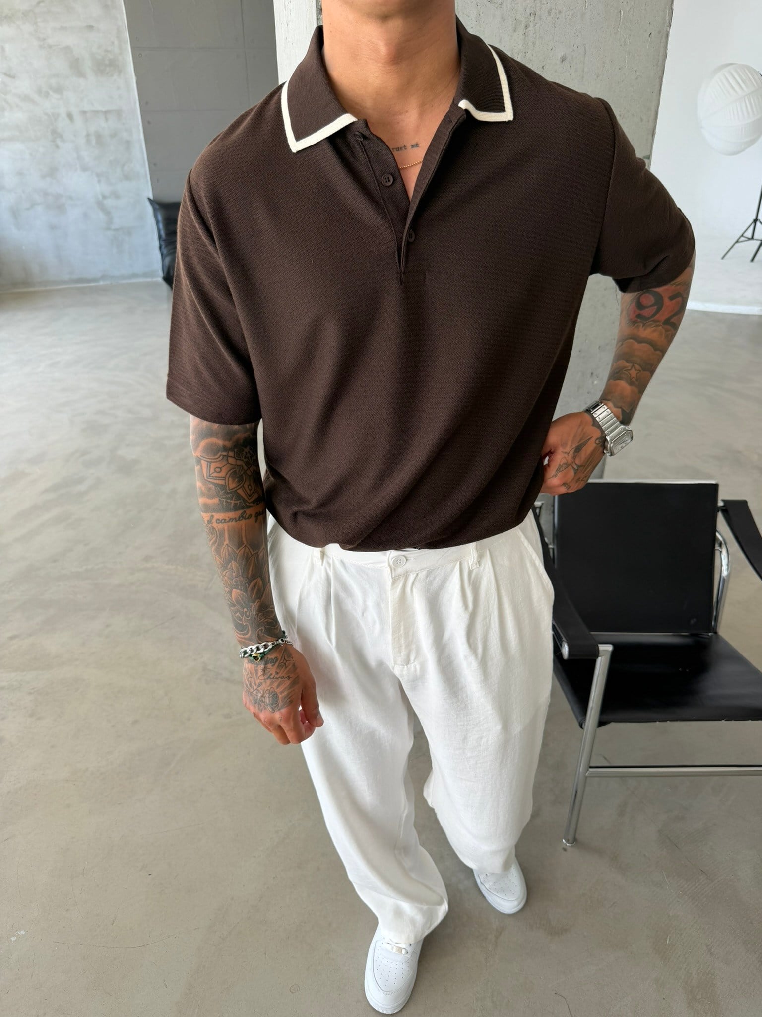 Basic Old Monet Premium Pat Polo Yaka T-Shirt - Kahve
