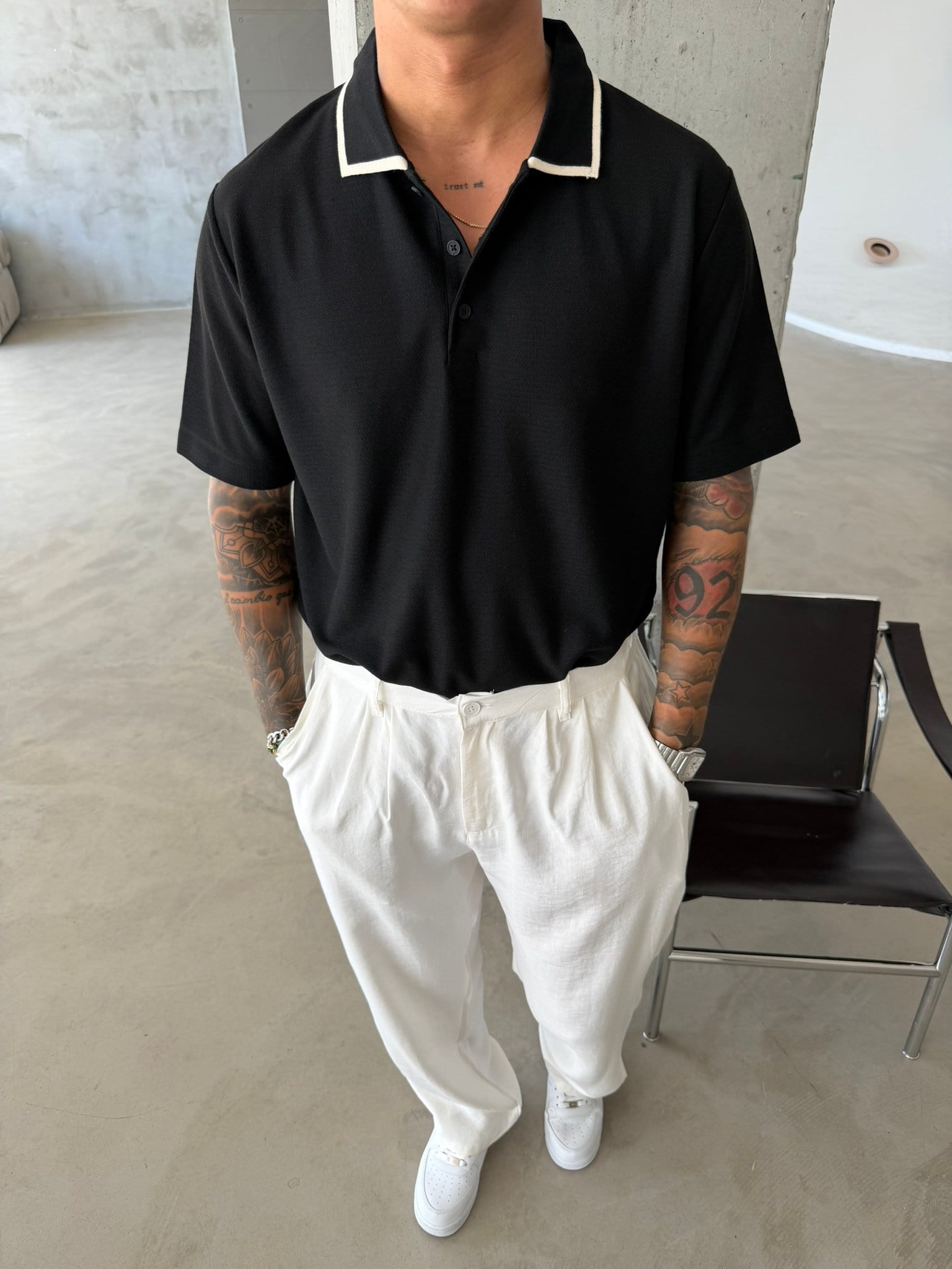 Basic Old Monet Premium Pat Polo Yaka T-Shirt - Siyah