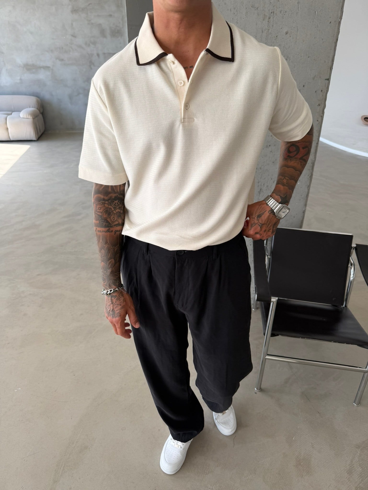 Basic Old Monet Premium Pat Polo Yaka T-Shirt - Bej