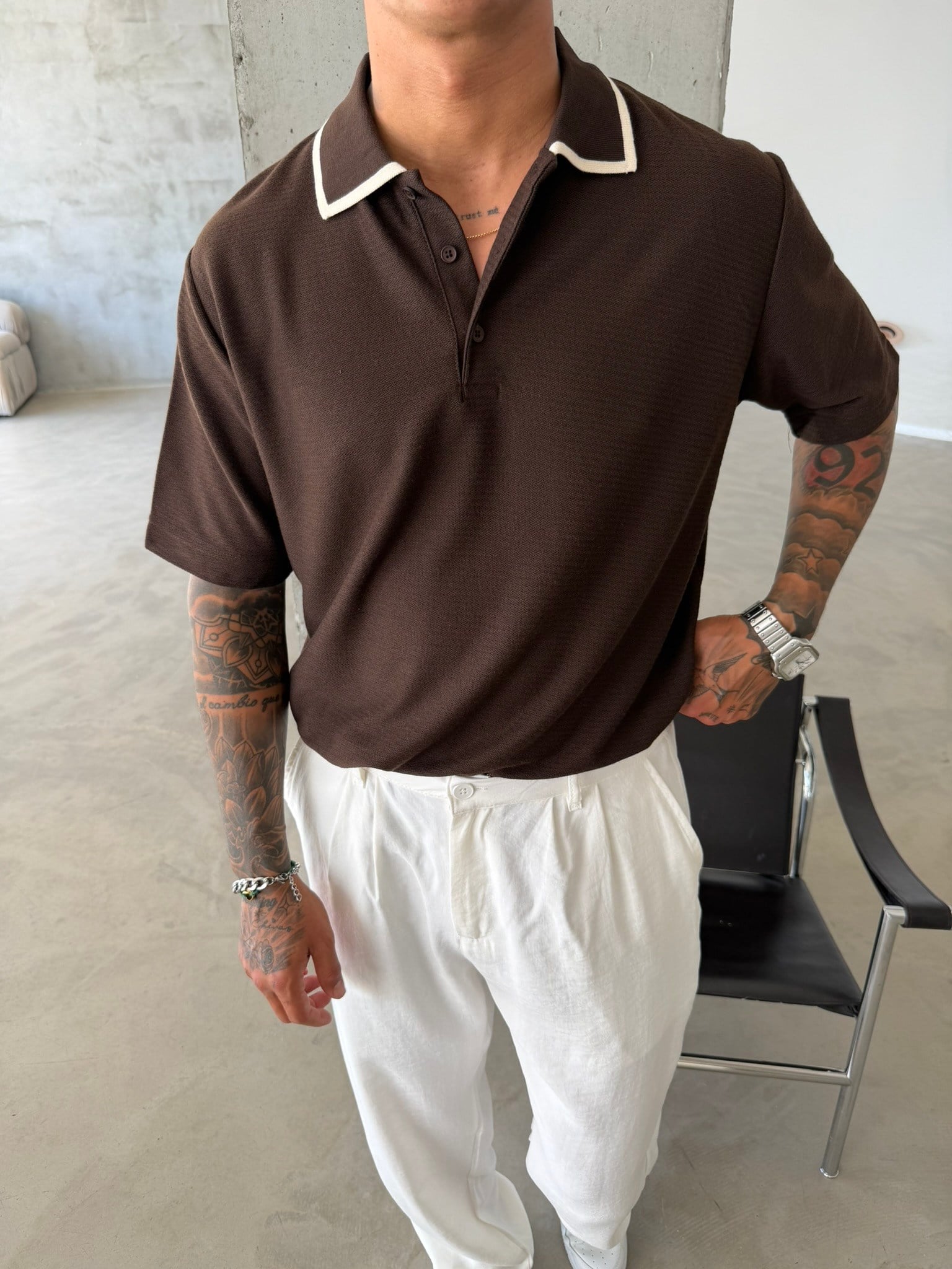 Basic Old Monet Premium Pat Polo Yaka T-Shirt - Kahve