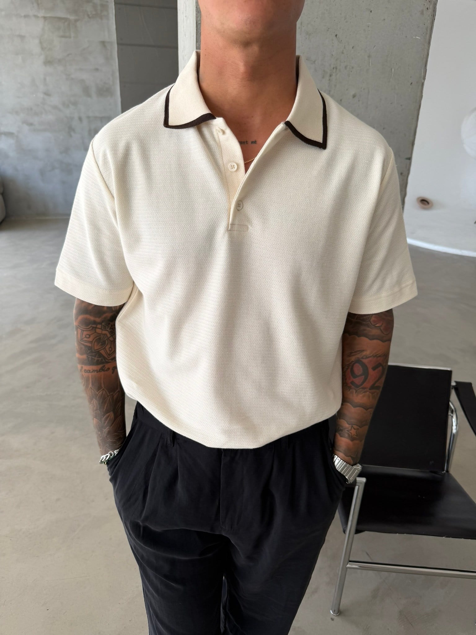 Basic Old Money Premium Pat Polo Yaka T-Shirt - Bej