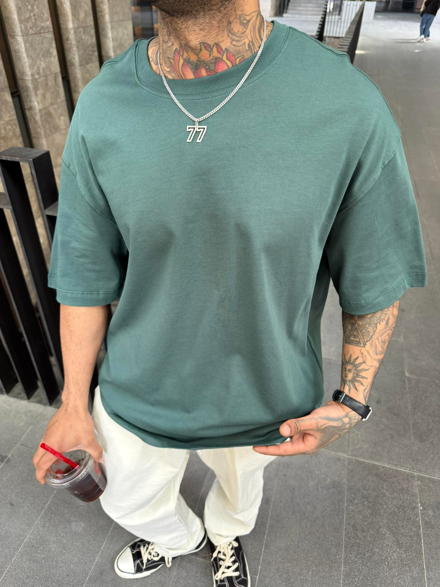 Basıc Oversize Tişört - Yeşil