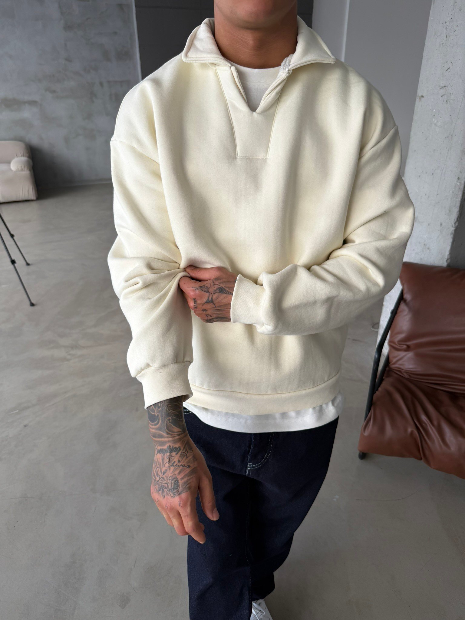 Basic  Pat Yaka Polo Sweat - Bej