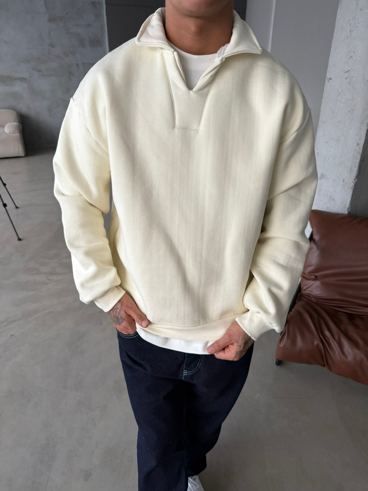 Basic  Pat Yaka Polo Sweat - Bej