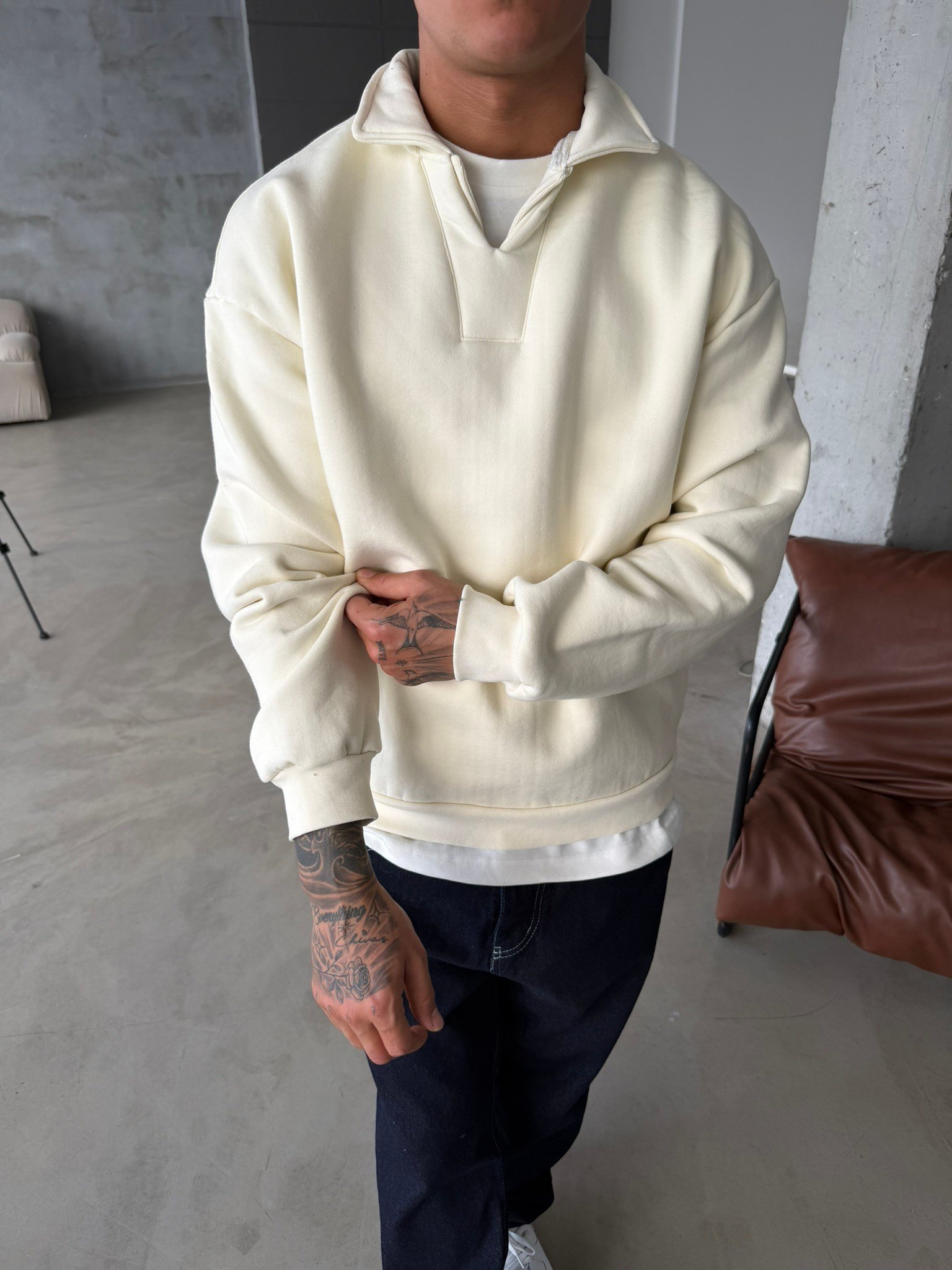 Basic  Pat Yaka Polo Sweat - Bej