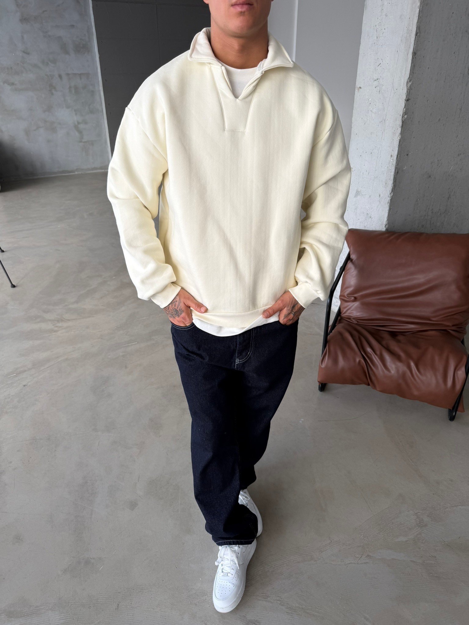 Basic  Pat Yaka Polo Sweat - Bej