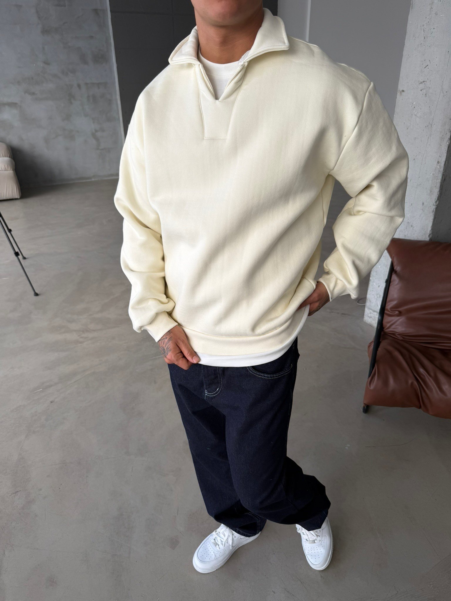 Basic  Pat Yaka Polo Sweat - Bej