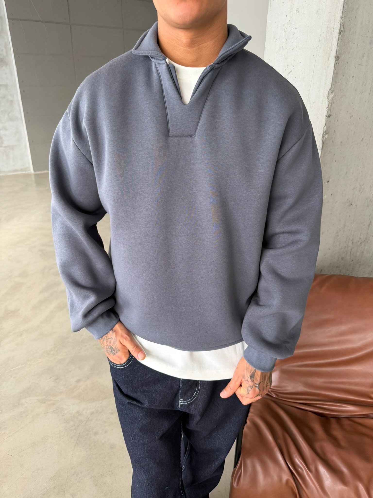 Basic  Pat Yaka Polo Sweat - Füme