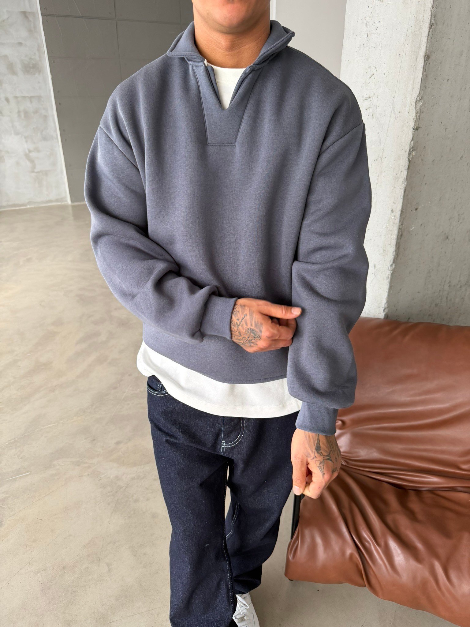 Basic  Pat Yaka Polo Sweat - Füme