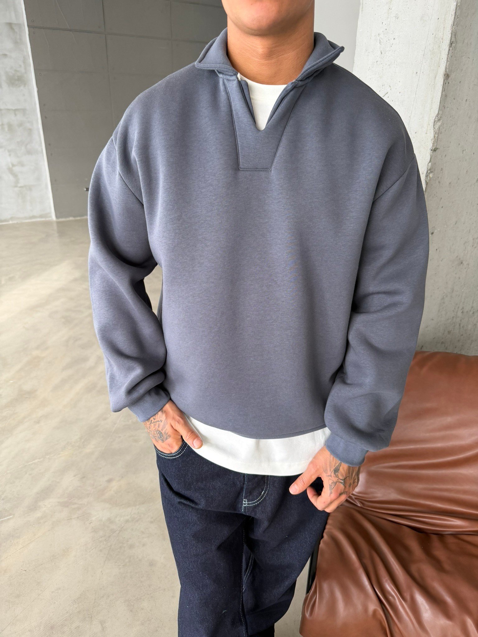 Basic  Pat Yaka Polo Sweat - Füme