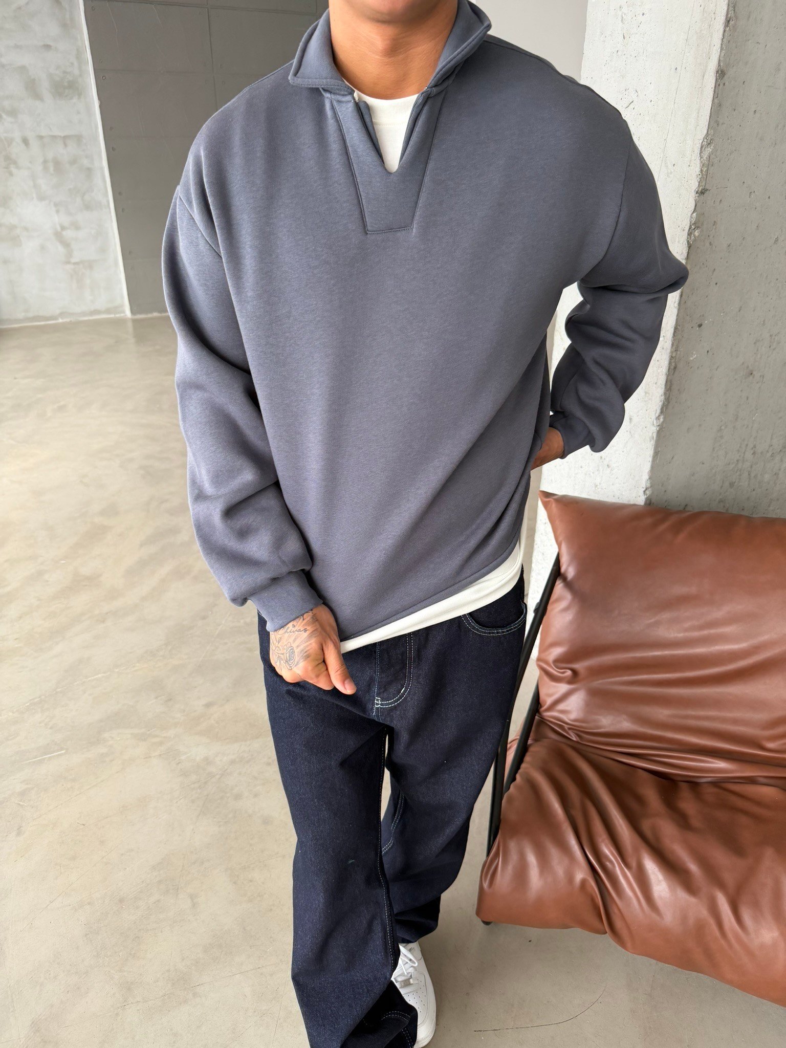 Basic  Pat Yaka Polo Sweat - Füme