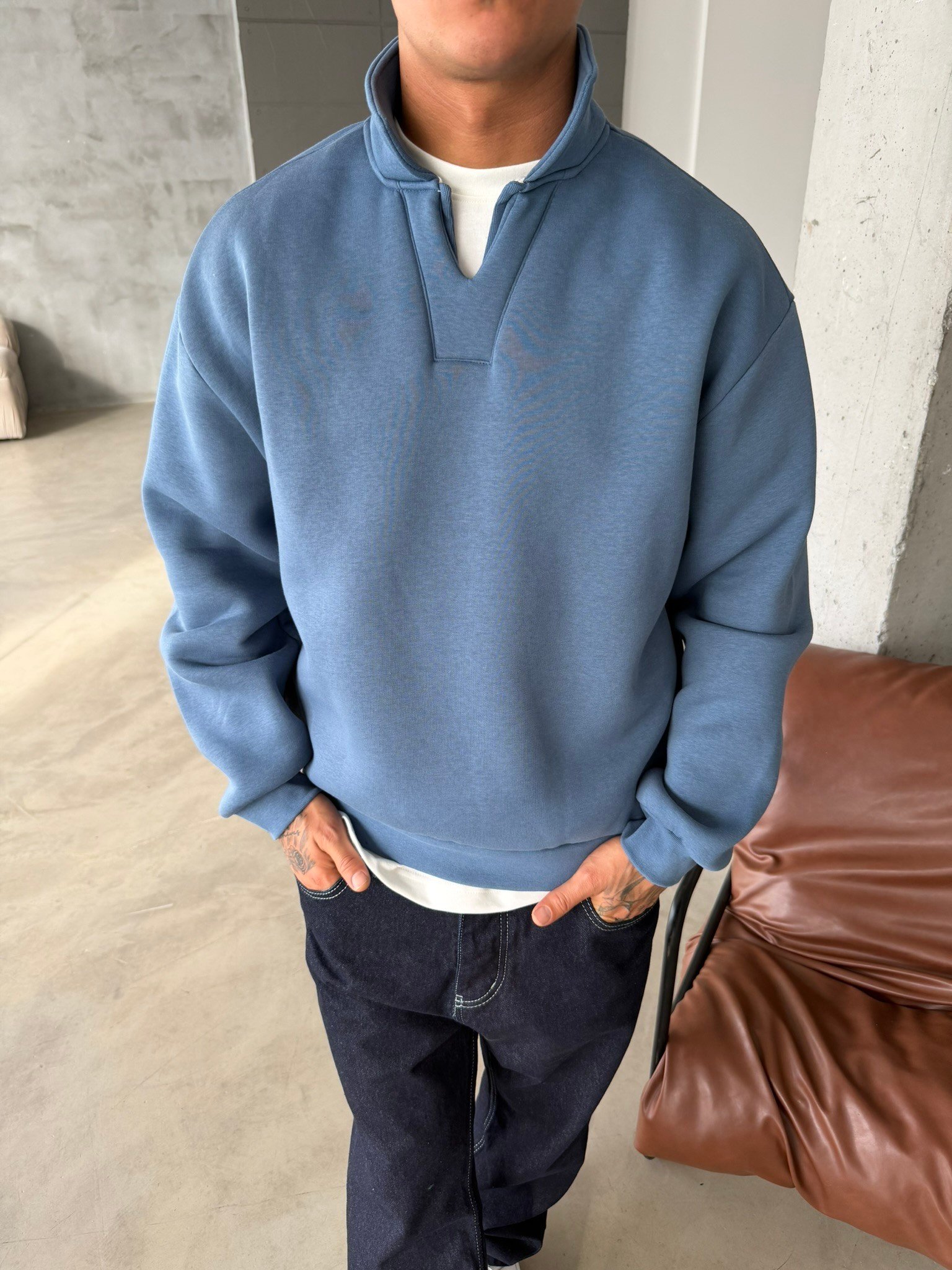 Basic  Pat Yaka Polo Sweat - İndigo