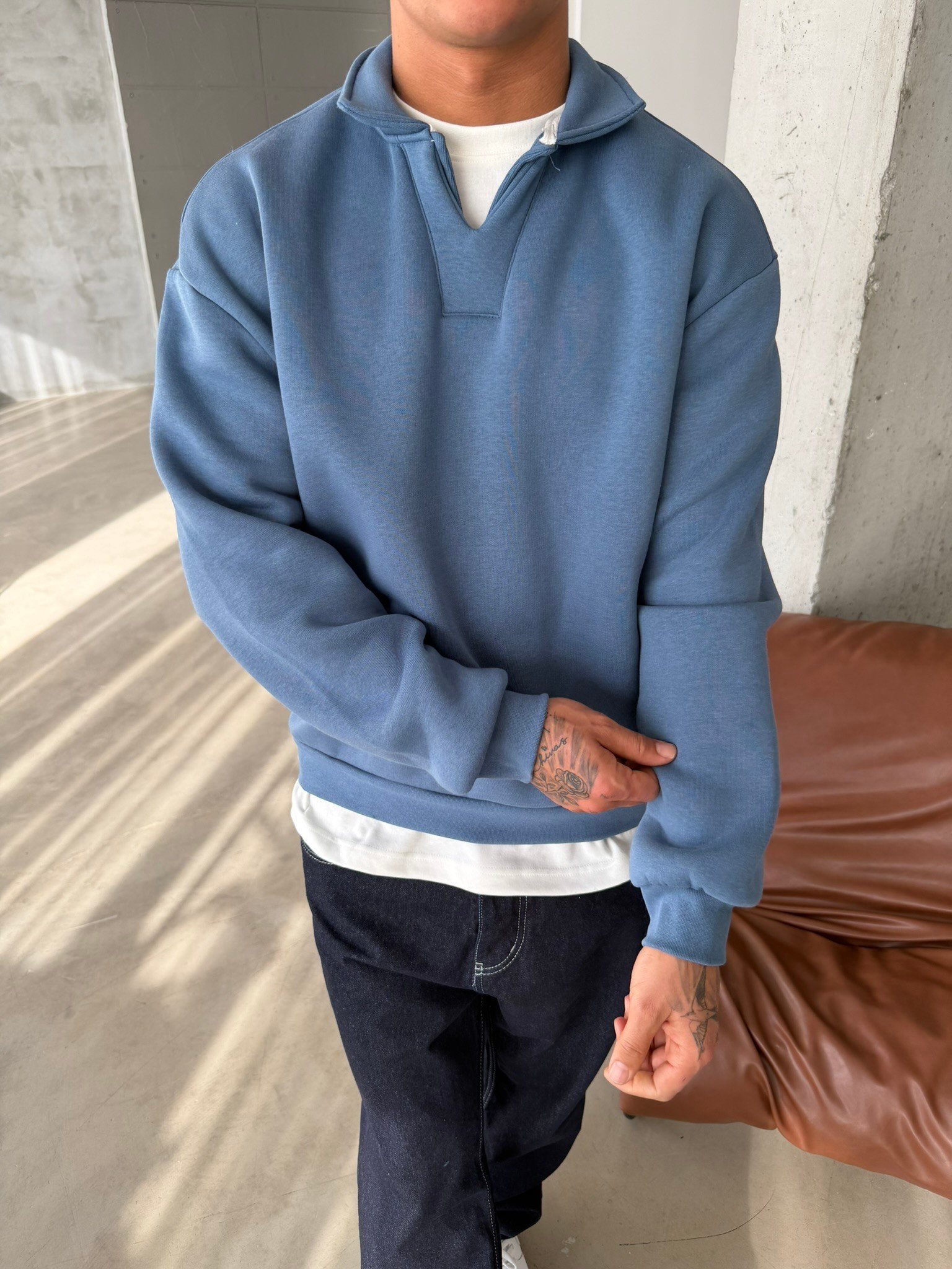 Basic  Pat Yaka Polo Sweat - İndigo