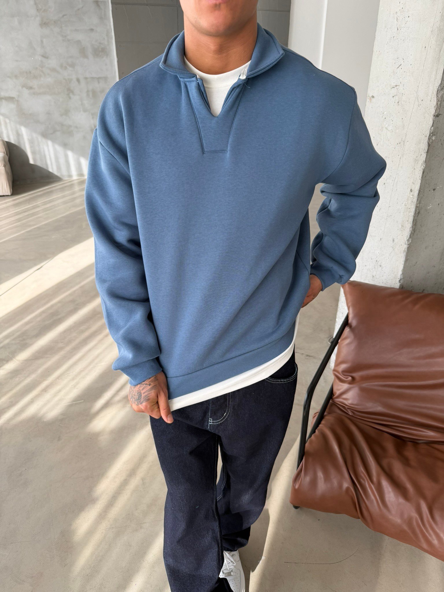 Basic  Pat Yaka Polo Sweat - İndigo