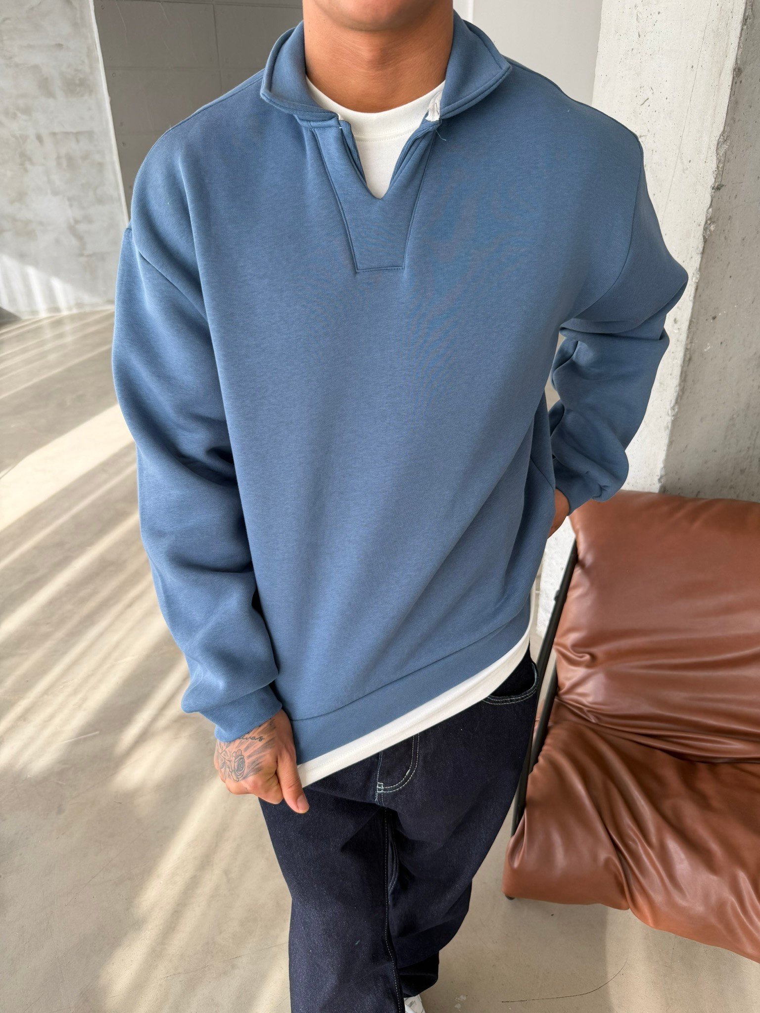 Basic  Pat Yaka Polo Sweat - İndigo