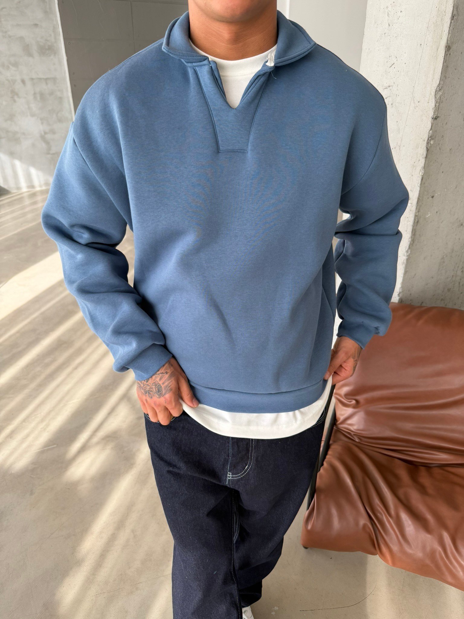 Basic  Pat Yaka Polo Sweat - İndigo