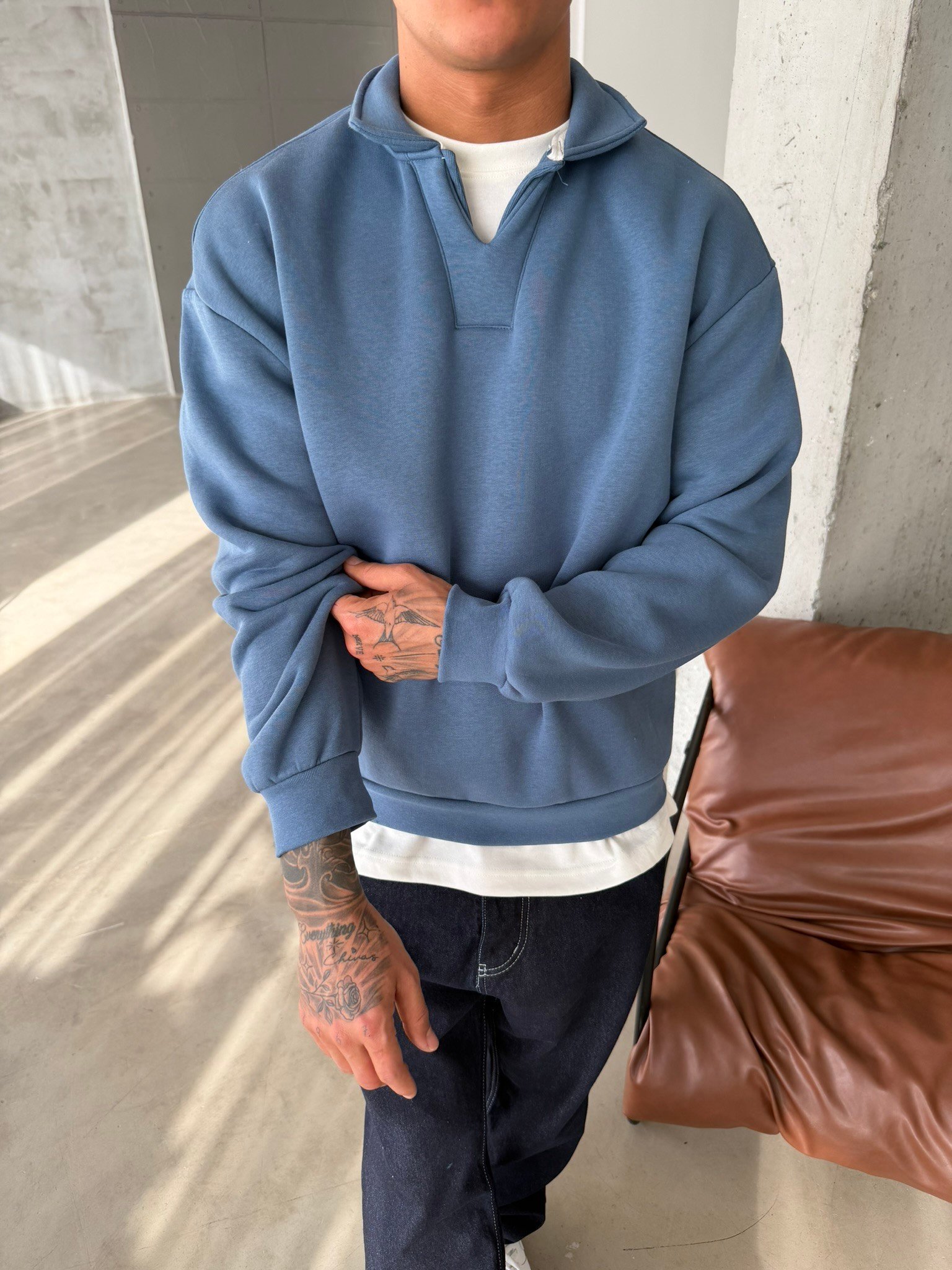 Basic  Pat Yaka Polo Sweat - İndigo