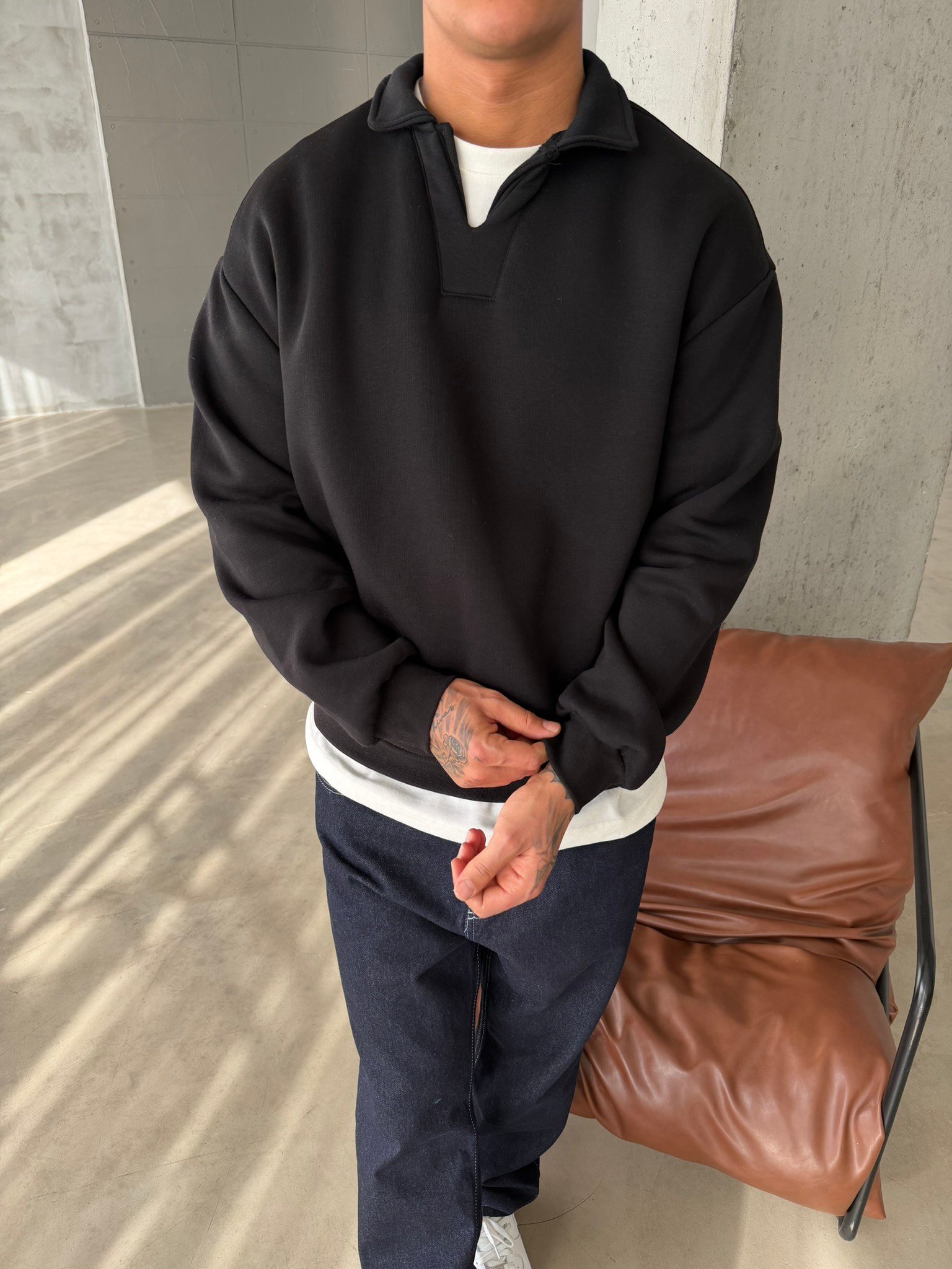 Basic  Pat Yaka Polo Sweat - Siyah