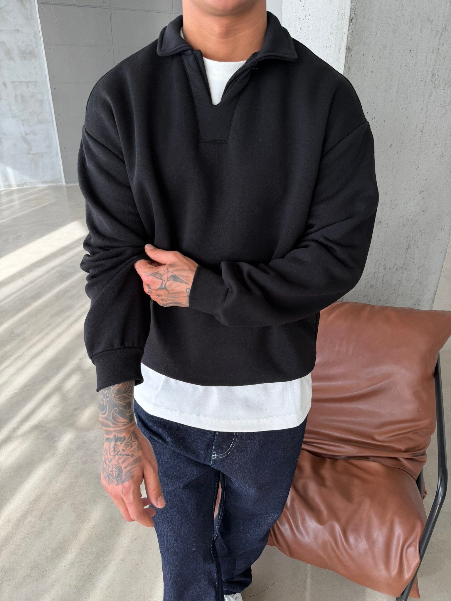 Basic  Pat Yaka Polo Sweat - Siyah