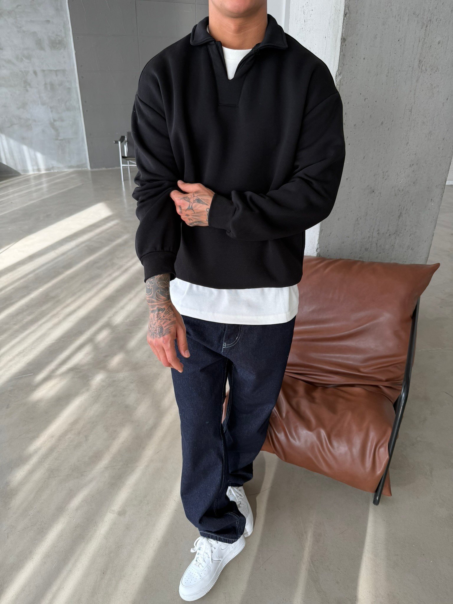 Basic  Pat Yaka Polo Sweat - Siyah