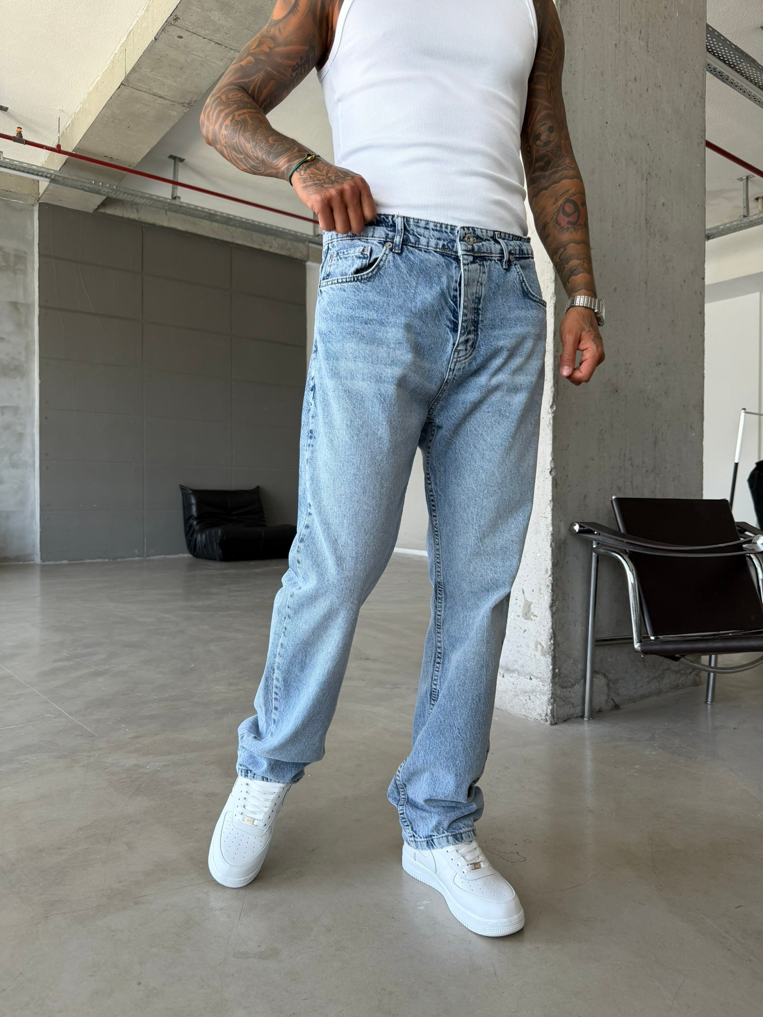 Basic Premium Baggy Pantolon -Mavi