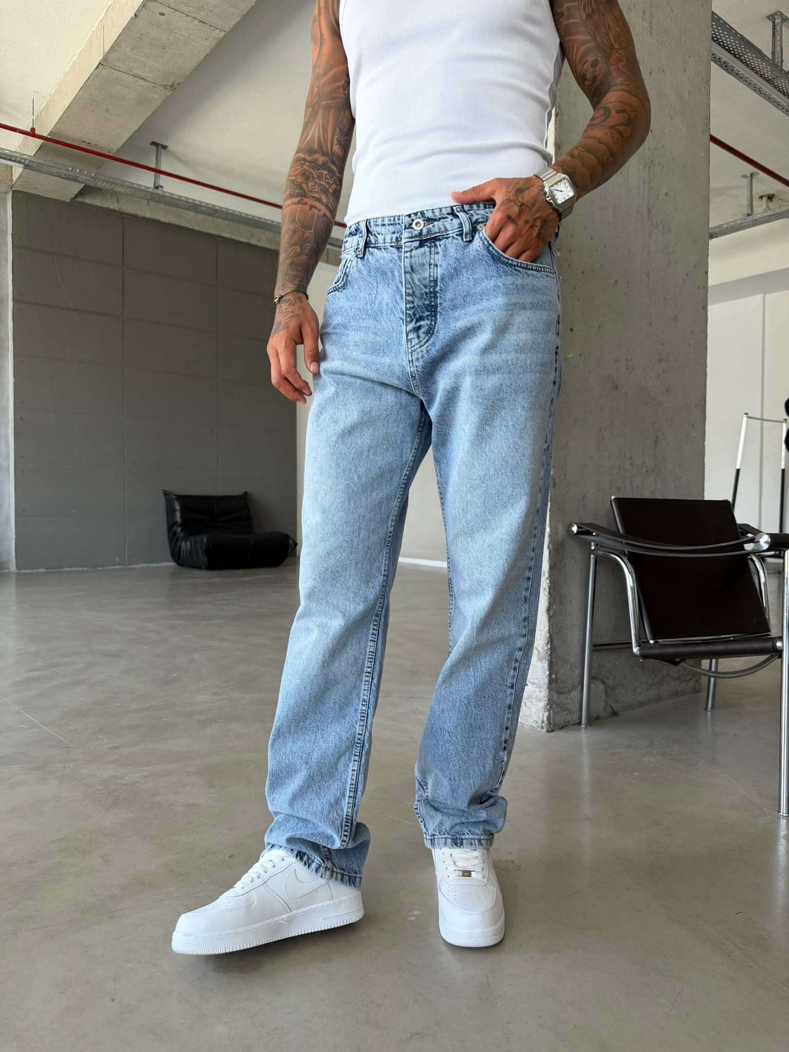 Basic Premium Baggy Pantolon -Mavi