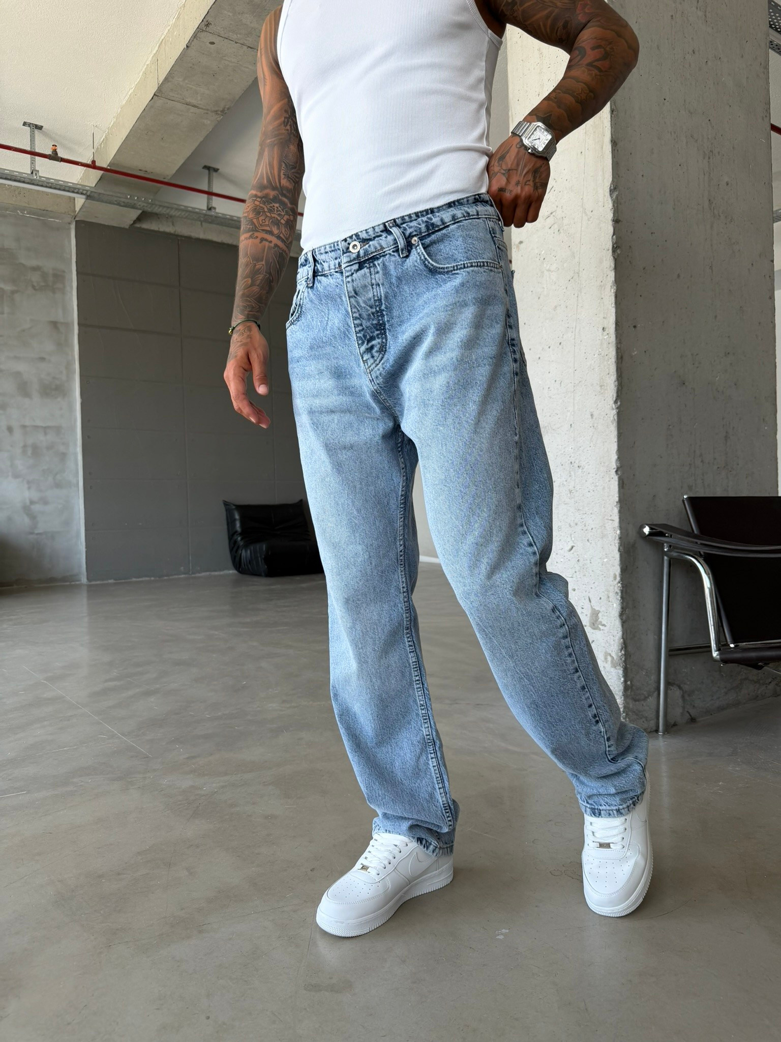 Basic Premium Baggy Pantolon -Mavi