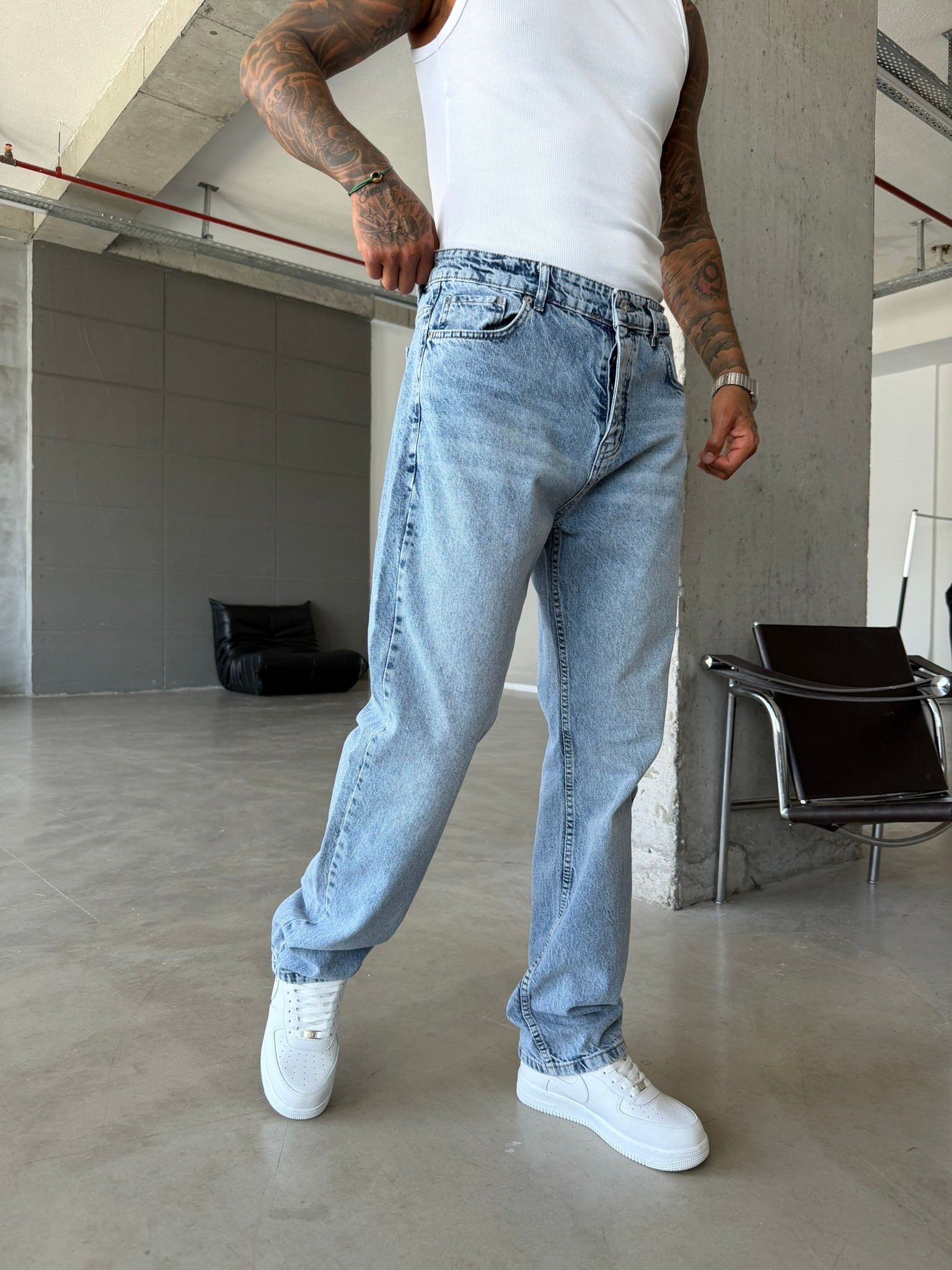 Basic Premium Baggy Pantolon -Mavi