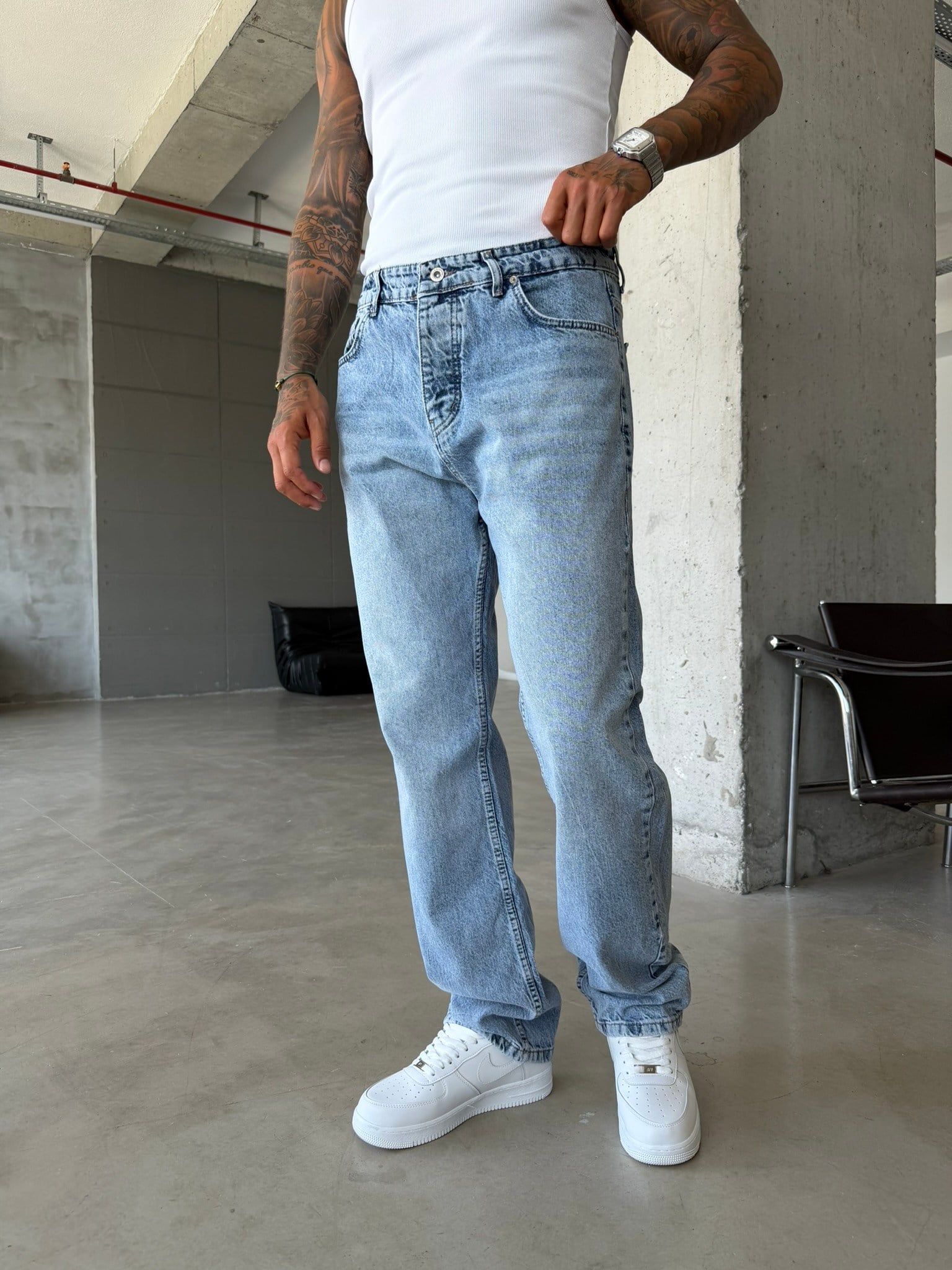 Basic Premium Baggy Pantolon -Mavi