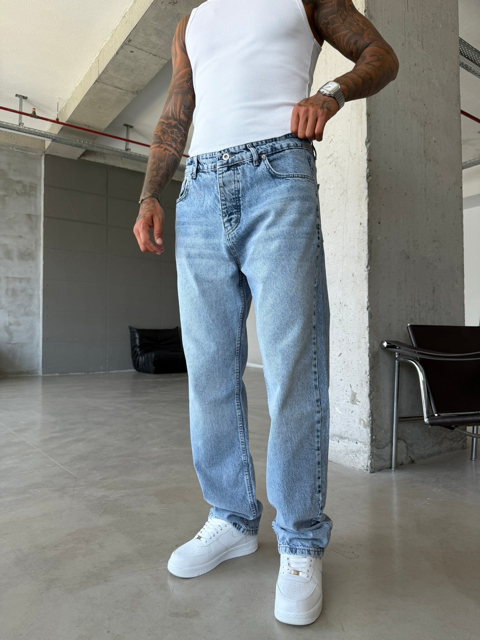 Basic Premium Baggy Pantolon -Mavi