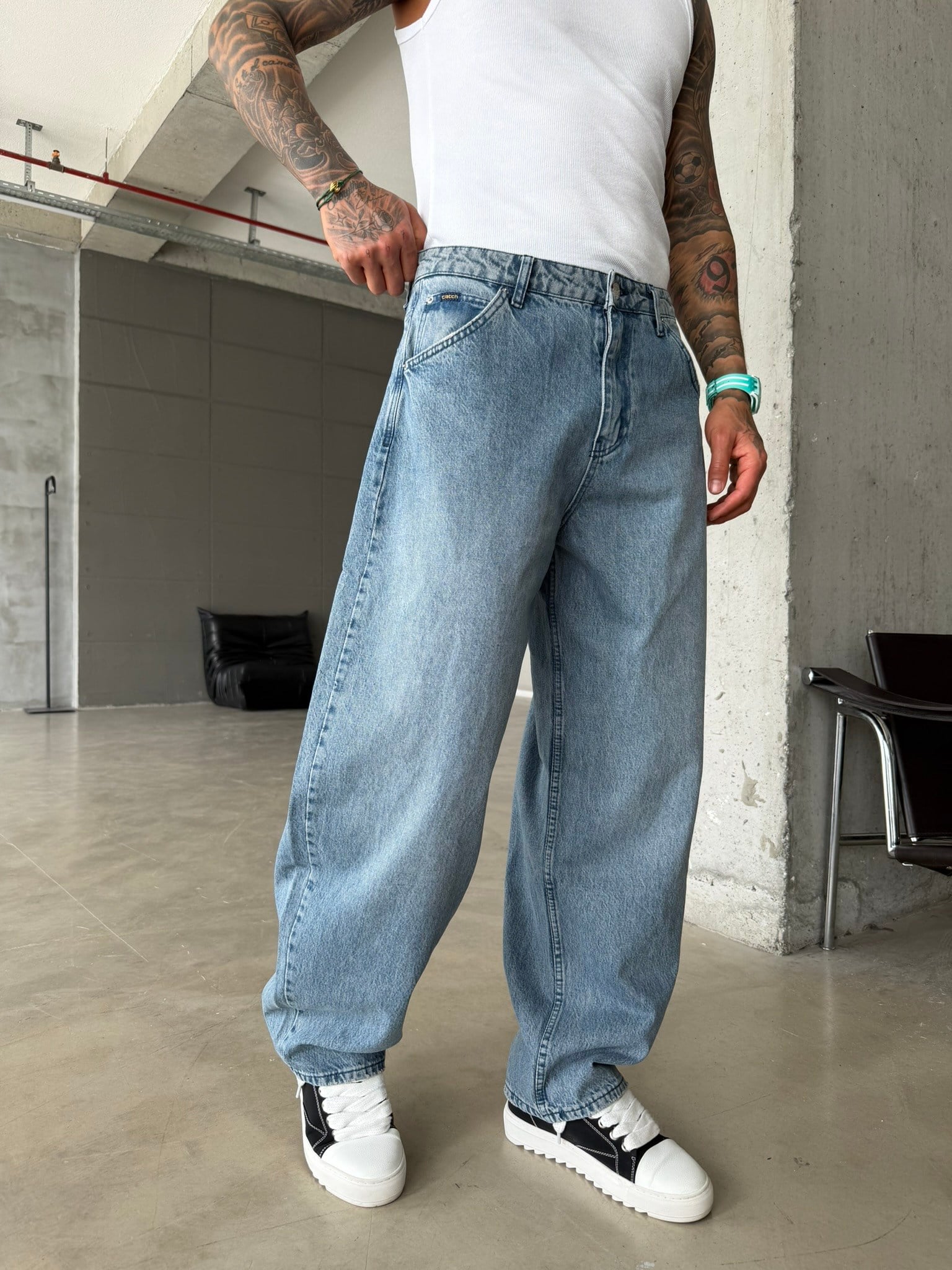 Basic Premium Relax Baggy Pantolon - Mavi