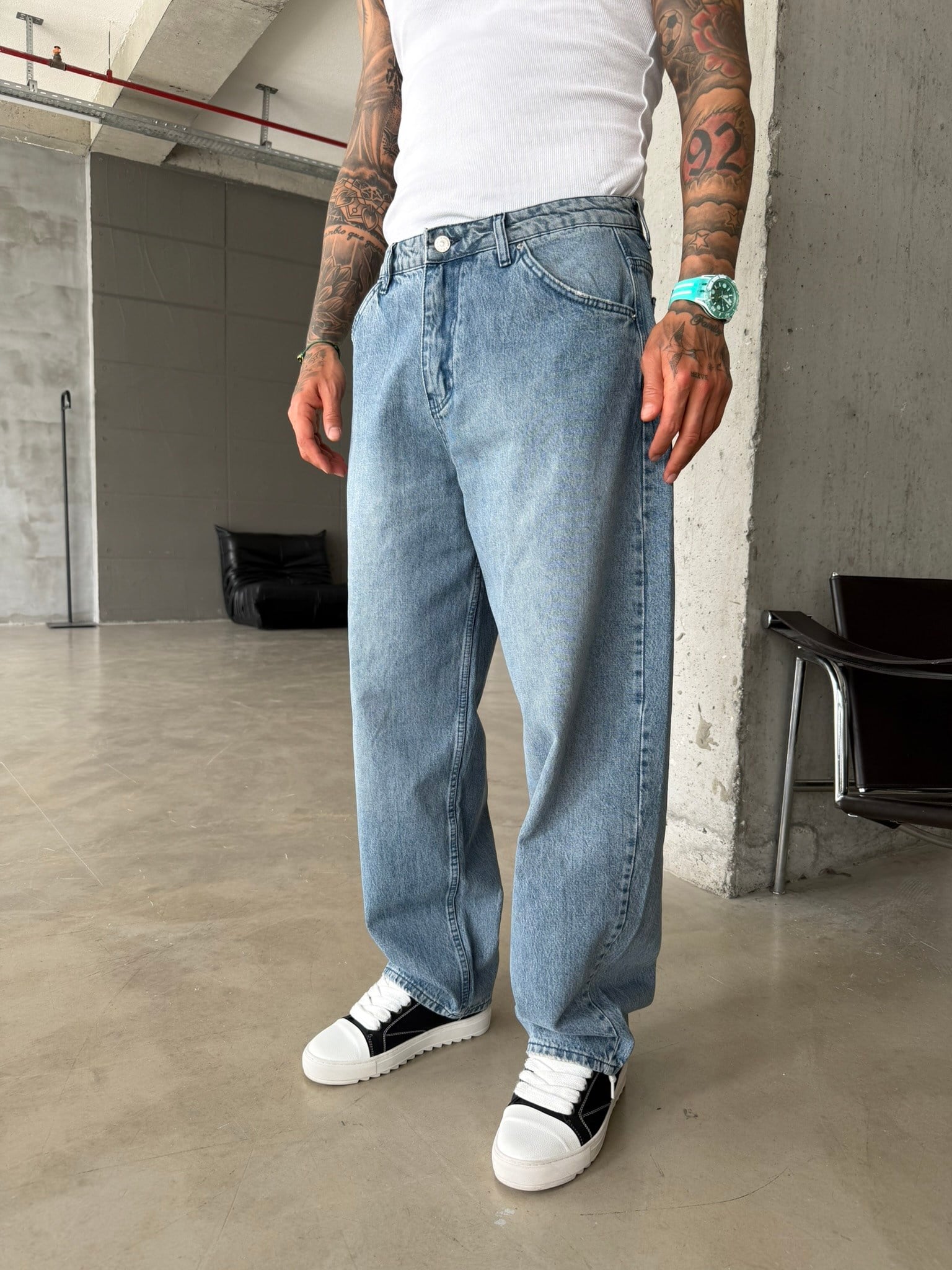 Basic Premium Relax Baggy Pantolon - Mavi