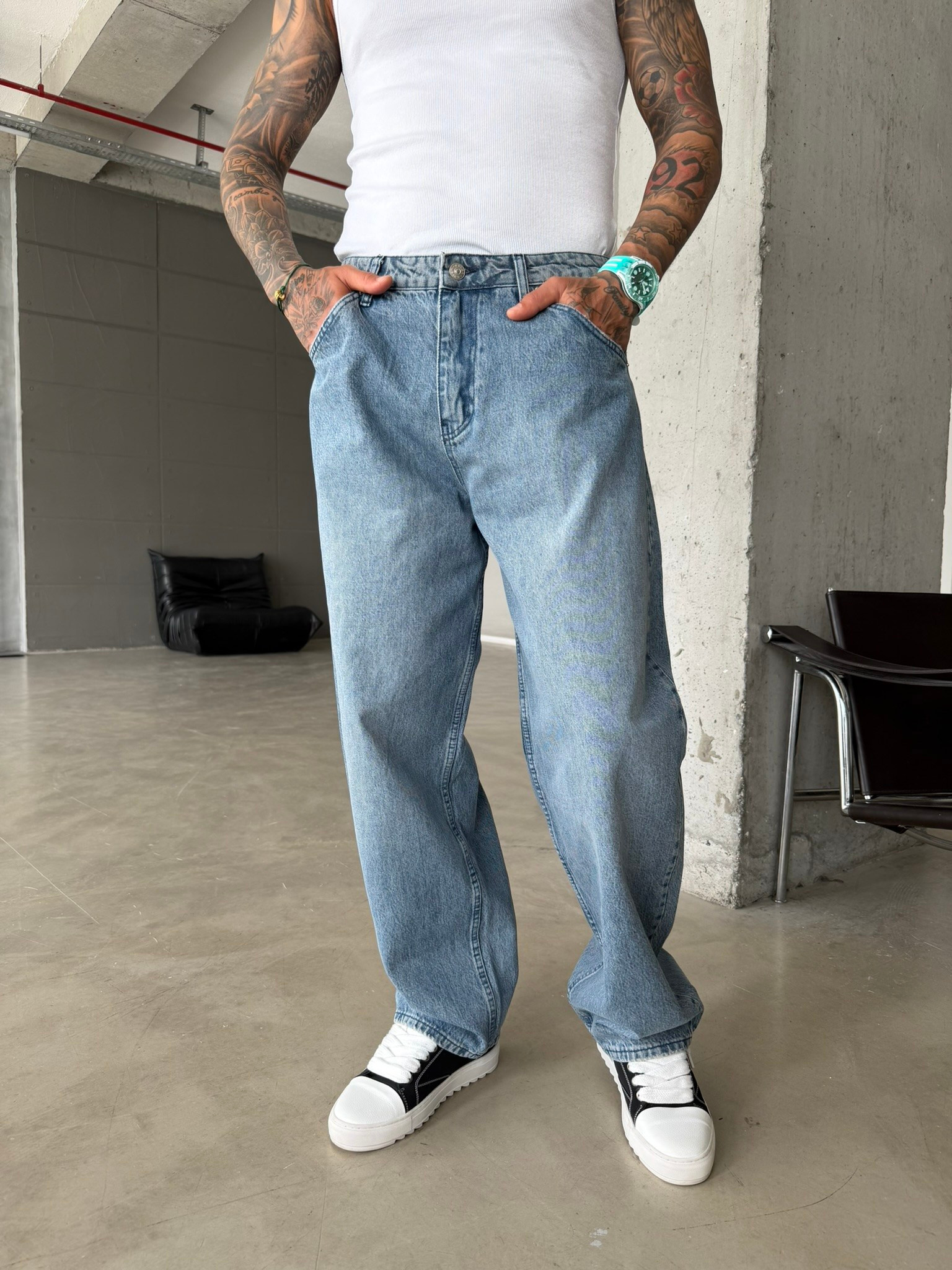 Basic Premium Relax Baggy Pantolon - Mavi