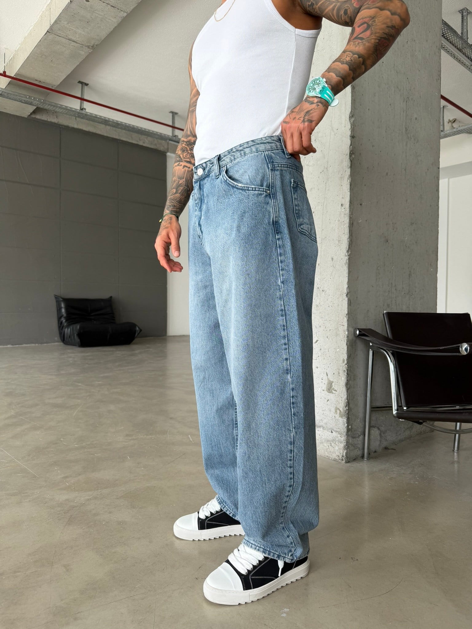 Basic Premium Relax Baggy Pantolon - Mavi