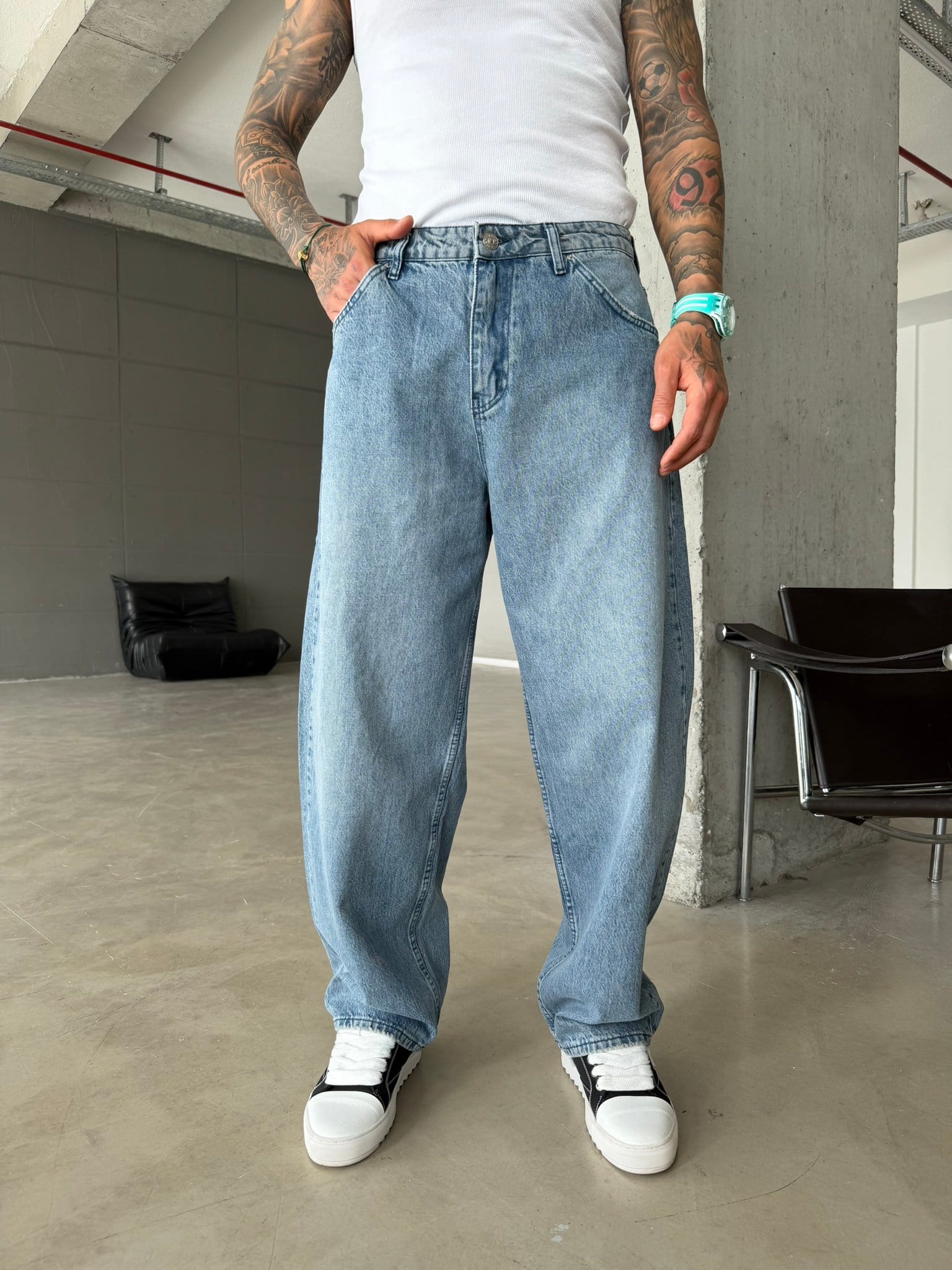 Basic Premium Relax Baggy Pantolon - Mavi