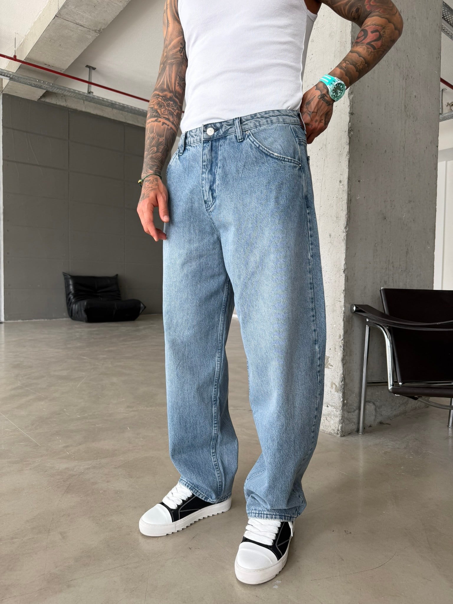 Basic Premium Relax Baggy Pantolon - Mavi