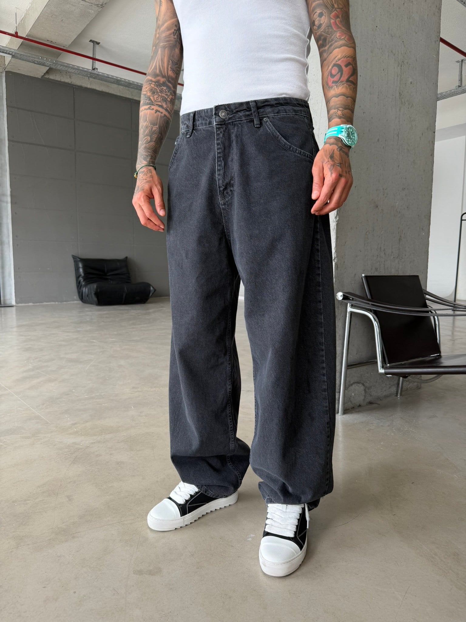 Basic Premium Relax Baggy Pantolon - Siyah