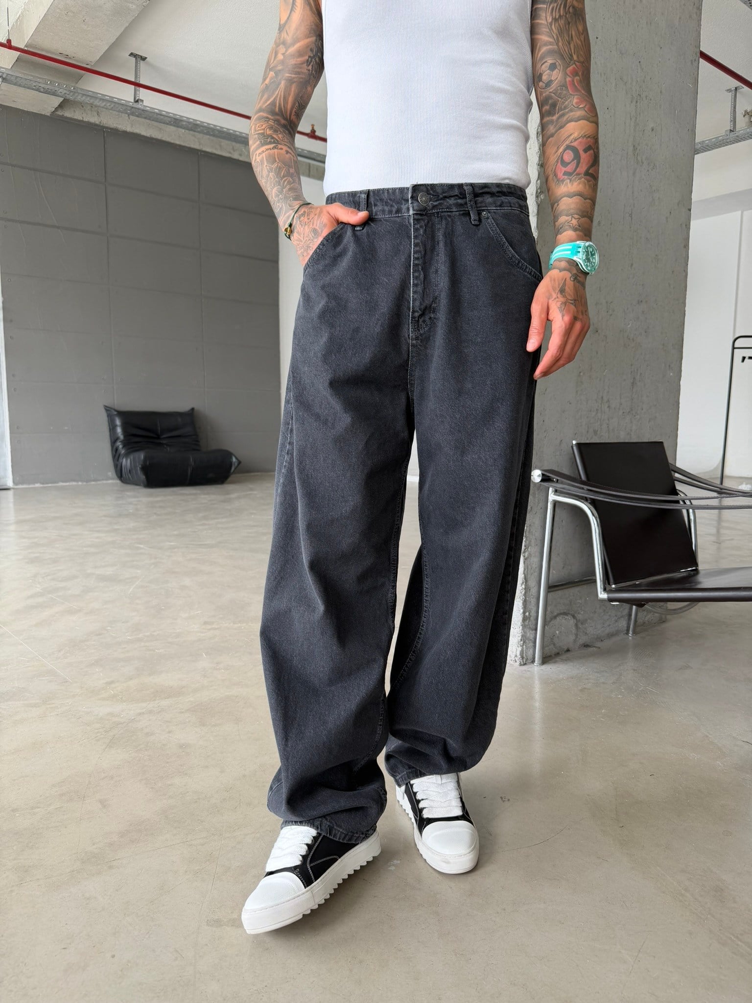 Basic Premium Relax Baggy Pantolon - Siyah
