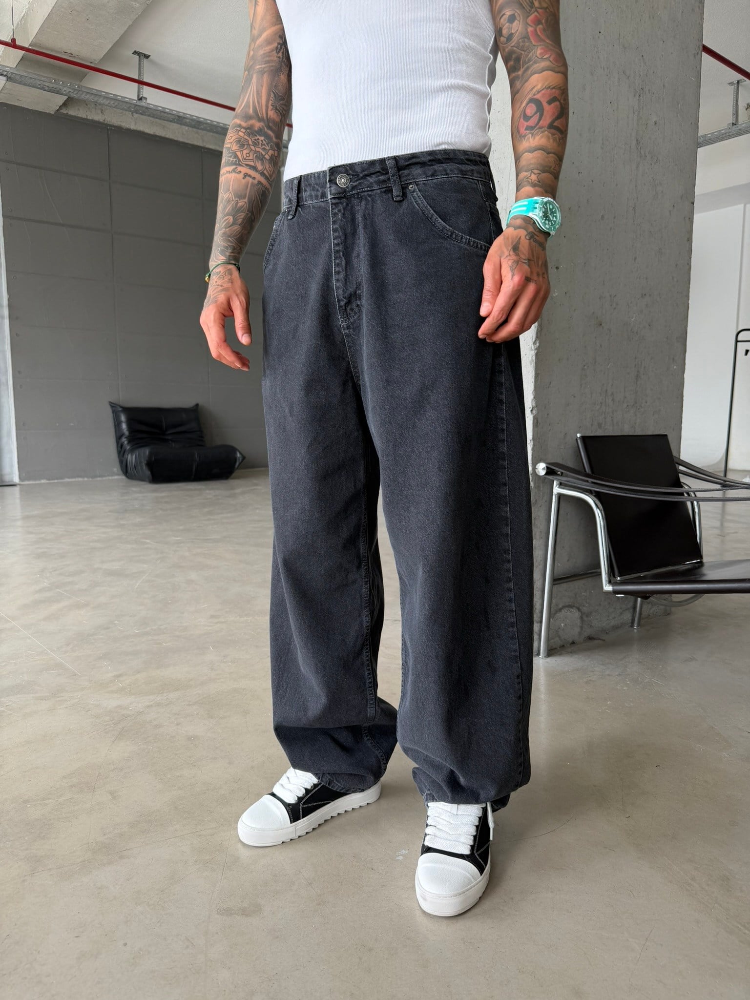 Basic Premium Relax Baggy Pantolon - Siyah