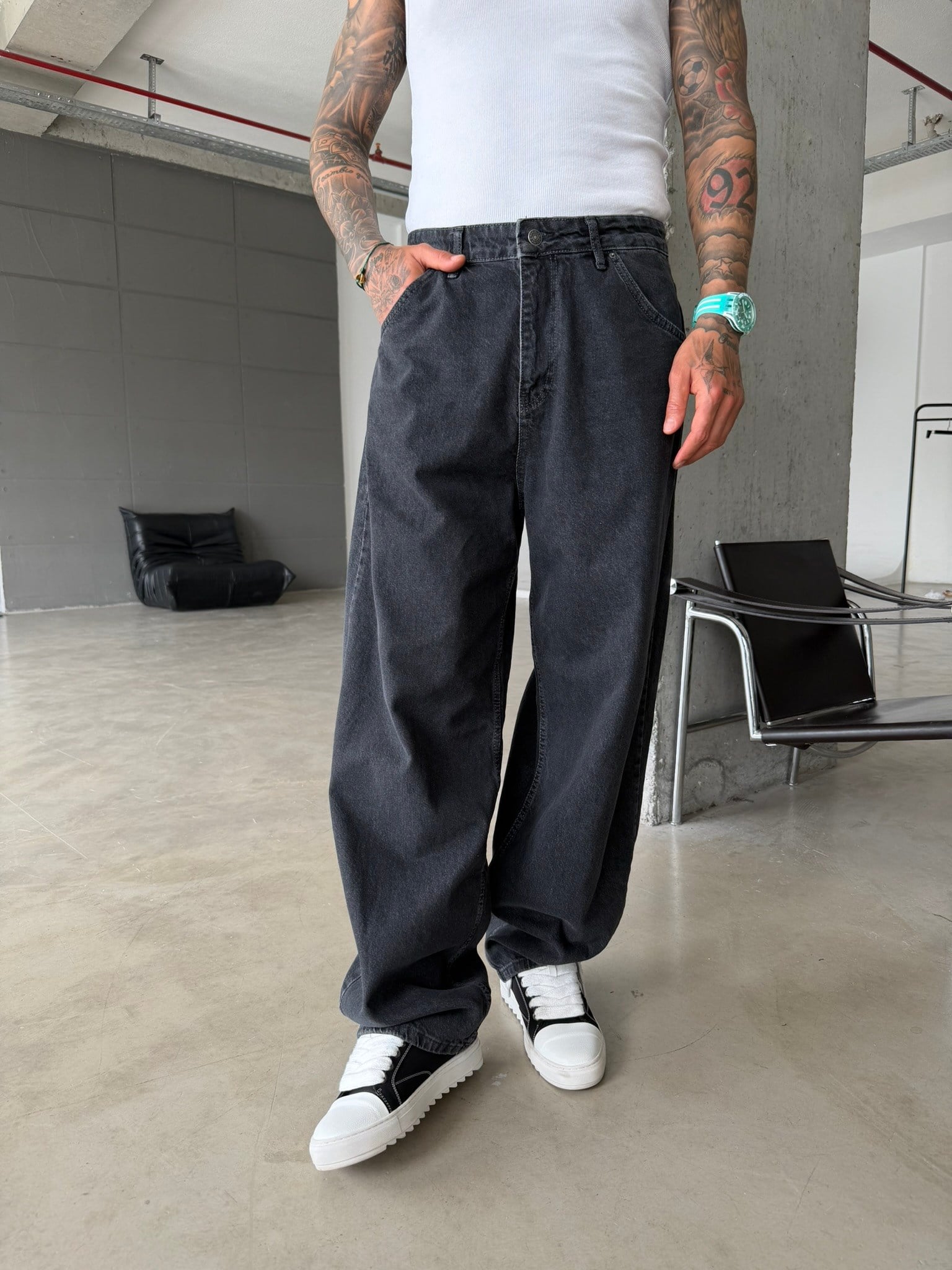 Basic Premium Relax Baggy Pantolon - Siyah