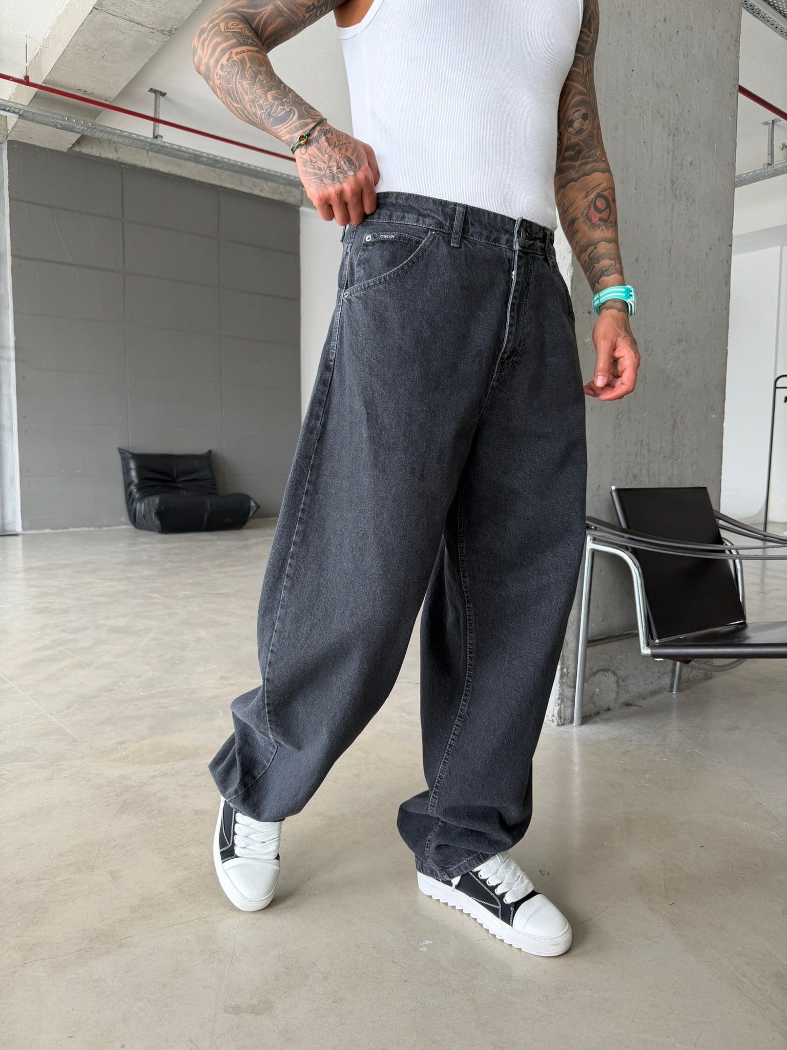 Basic Premium Relax Baggy Pantolon - Siyah