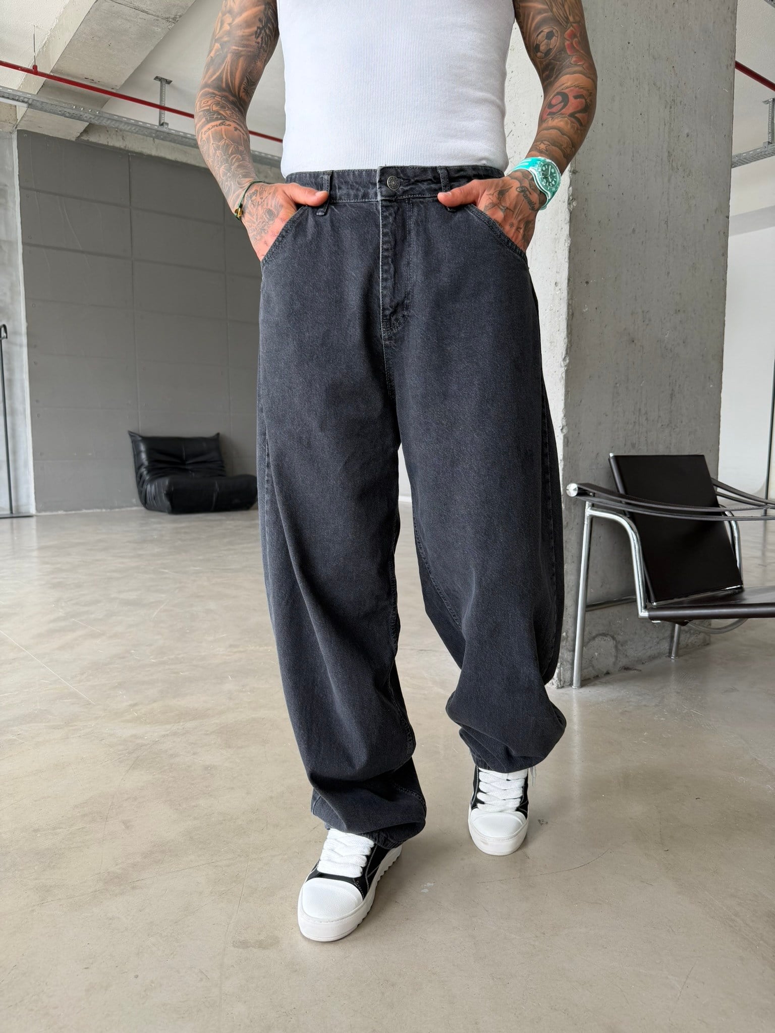 Basic Premium Relax Baggy Pantolon - Siyah