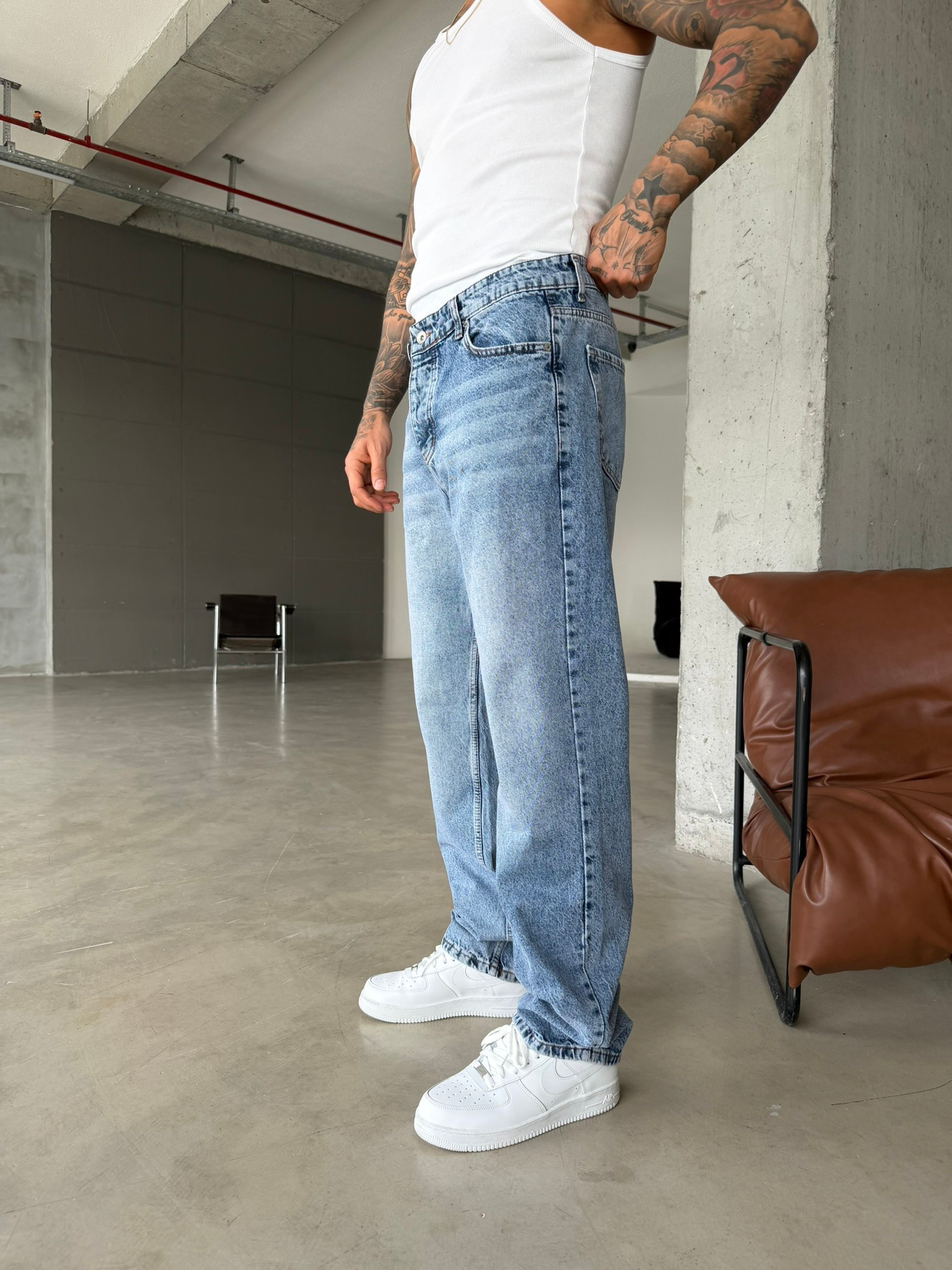 Basic Premium Wide Baggy Pantolon - İndigo