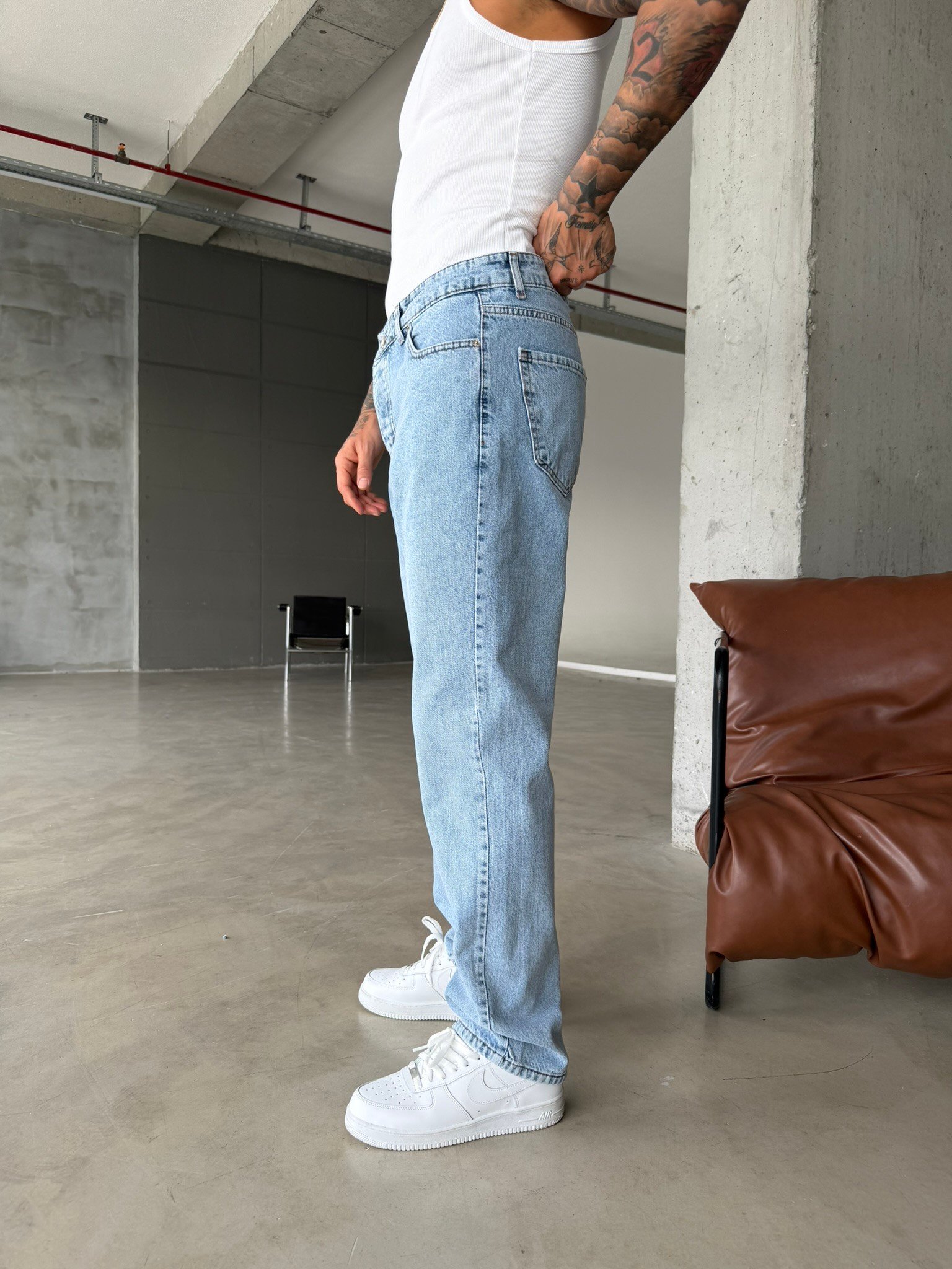 Basic Premium Wide Baggy Pantolon - Mavi