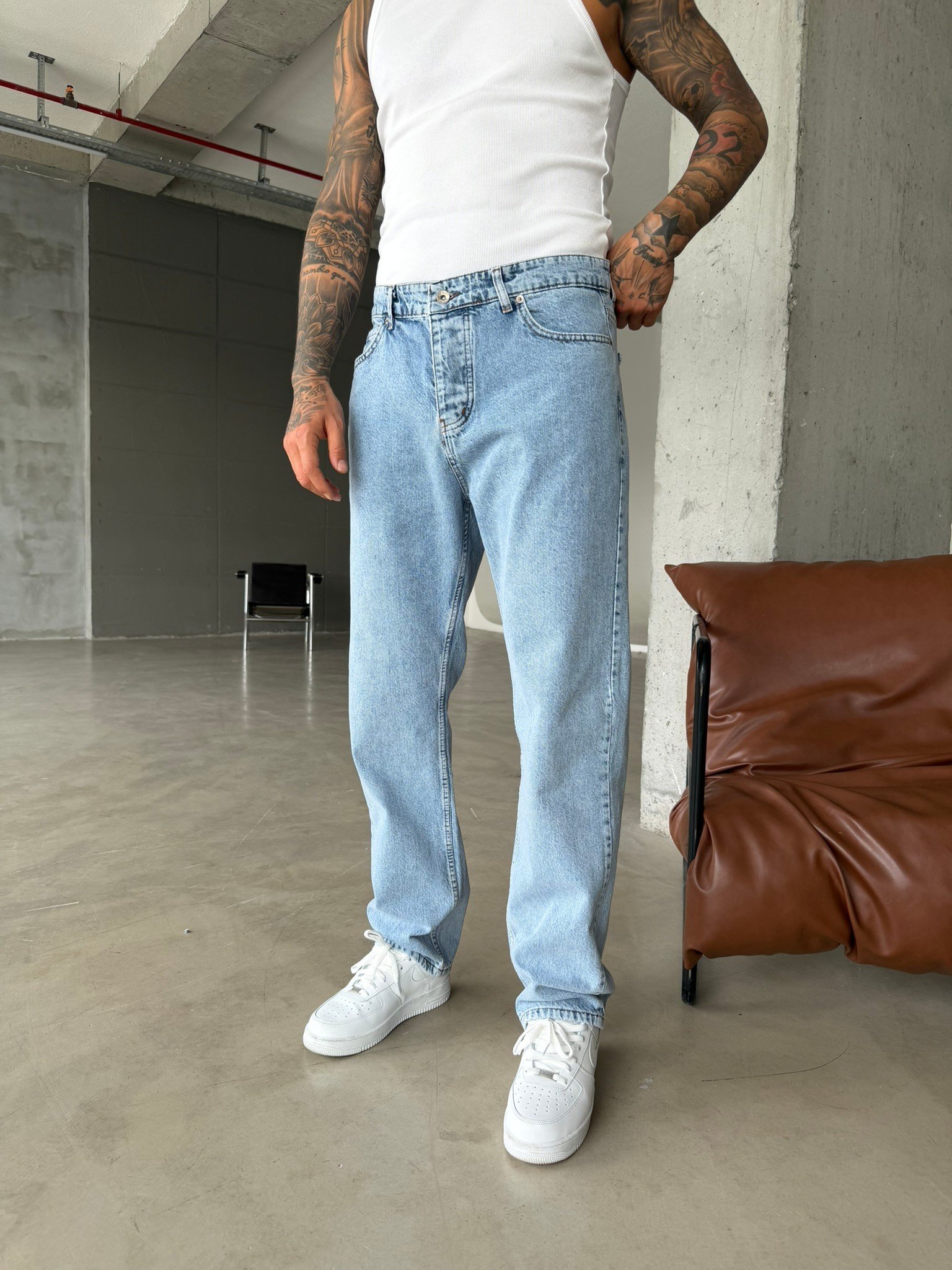 Basic Premium Wide Baggy Pantolon - Mavi