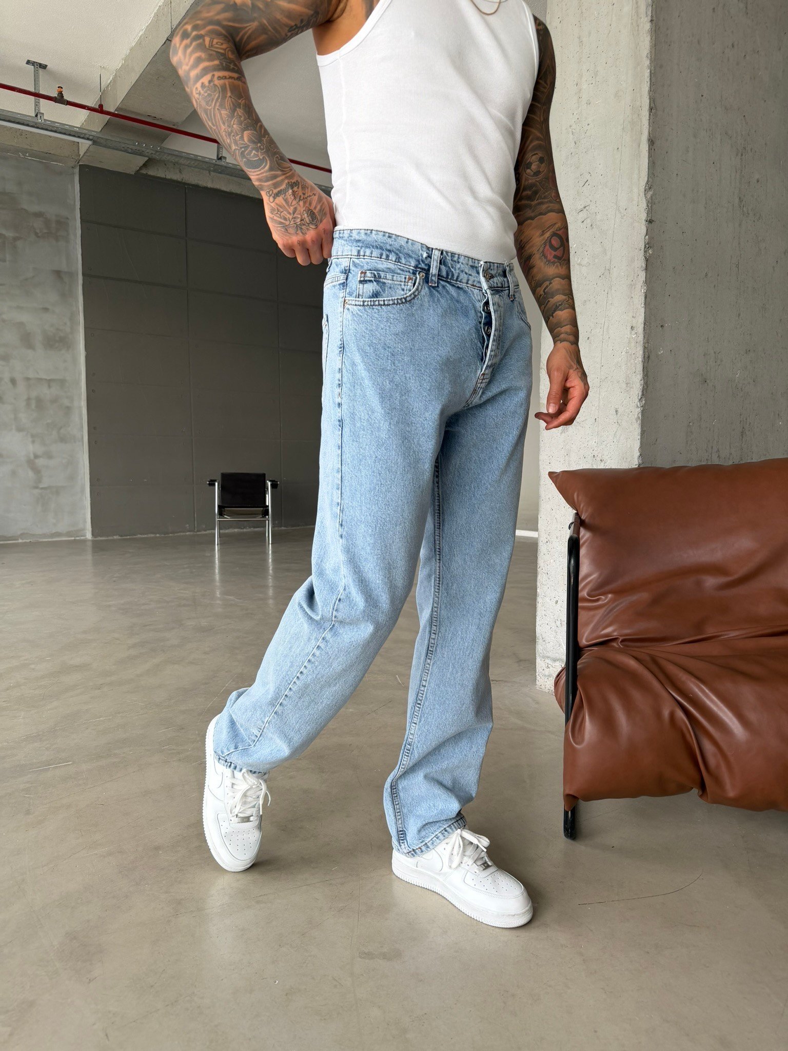 Basic Premium Wide Baggy Pantolon - Mavi