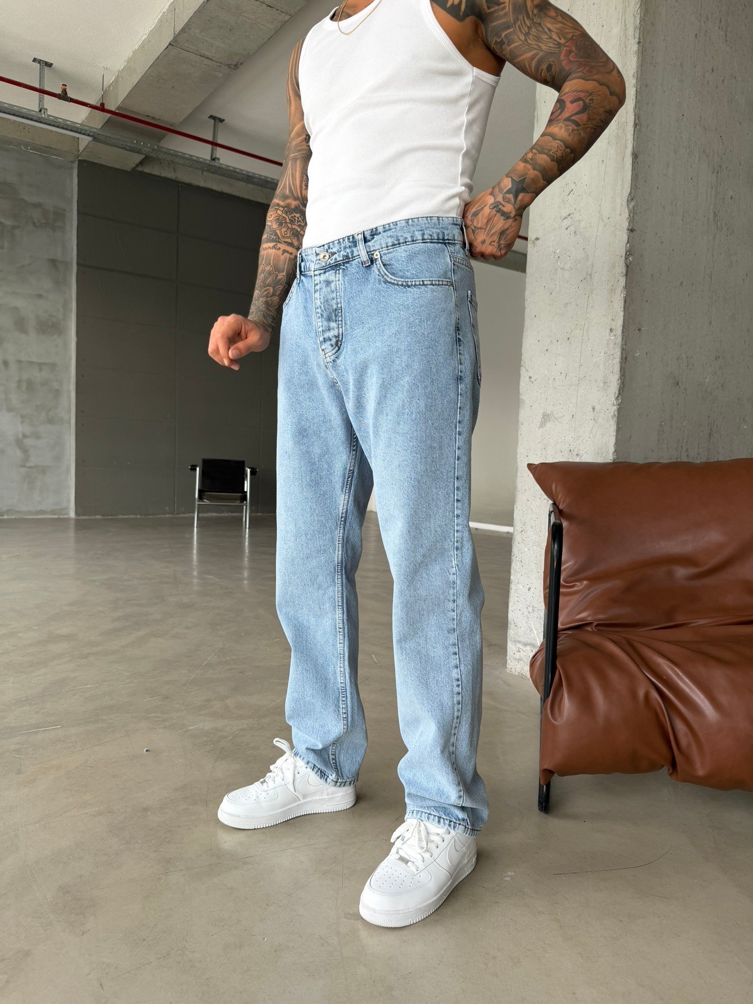 Basic Premium Wide Baggy Pantolon - Mavi