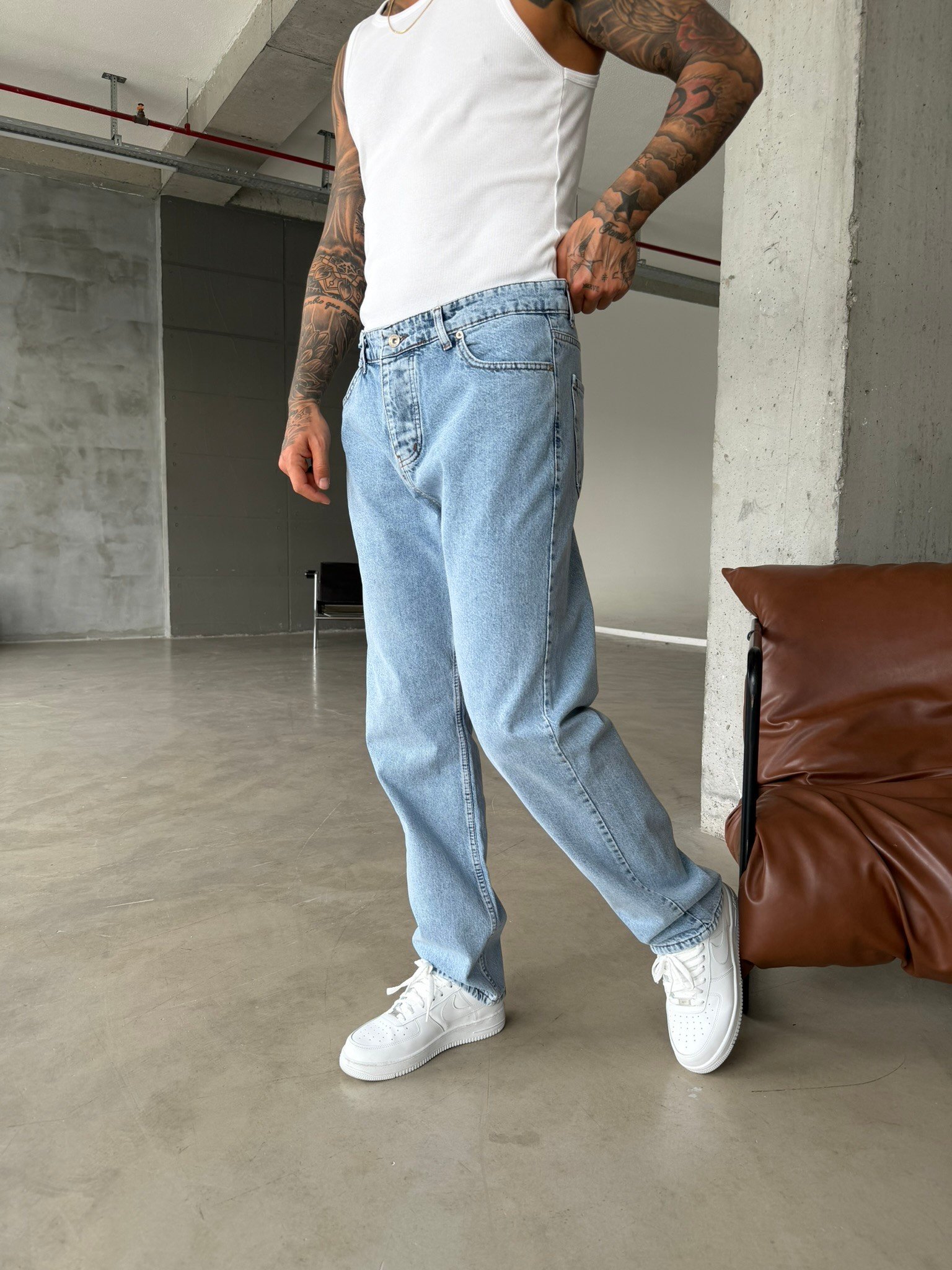 Basic Premium Wide Baggy Pantolon - Mavi