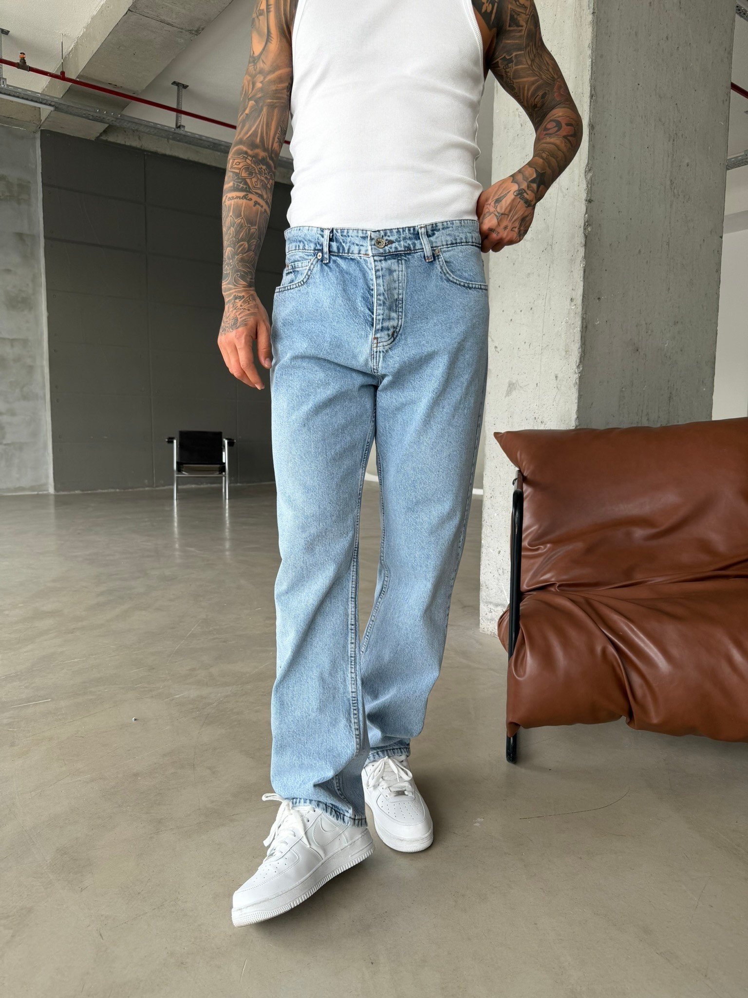 Basic Premium Wide Baggy Pantolon - Mavi